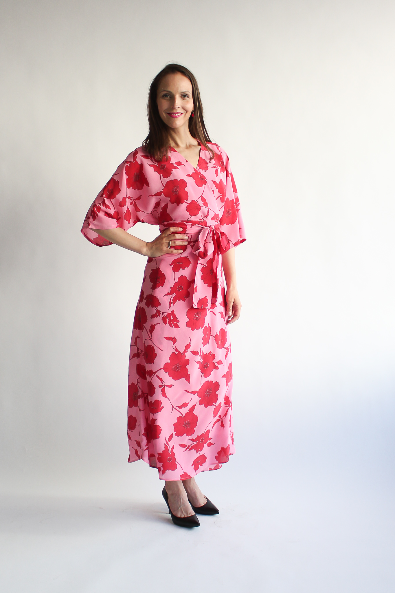 Rosso fiore 100 % silk maxi wrap dress - Image 2