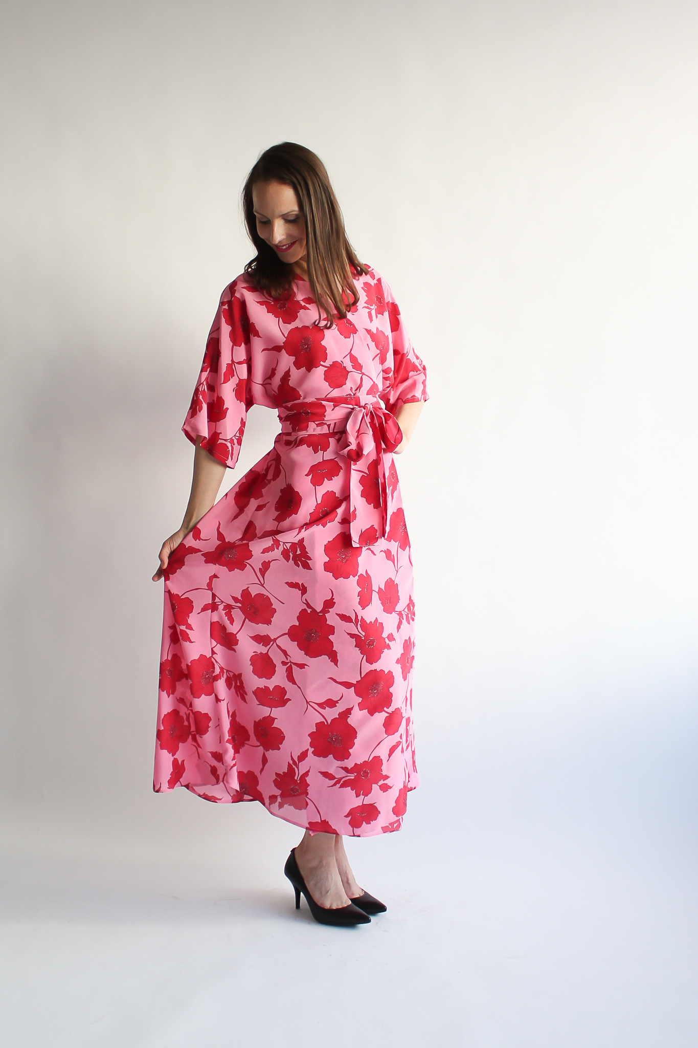 Rosso fiore 100 % silk maxi wrap dress - Image 3
