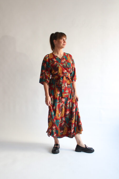 Giungla borgogna viscose midi wrap dress