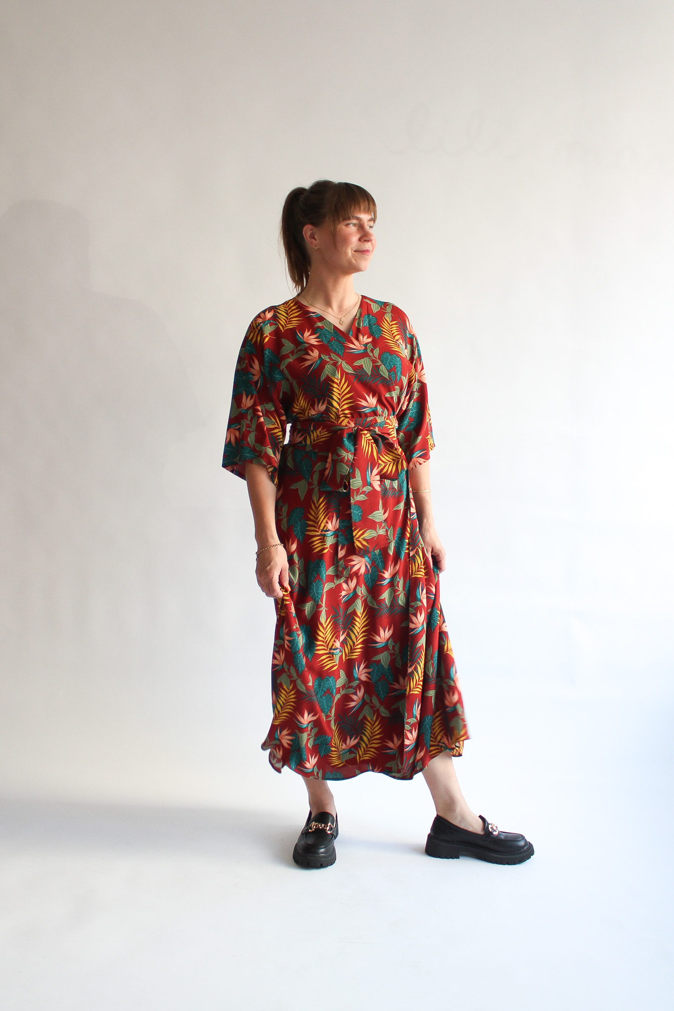 Giungla borgogna viscose midi wrap dress