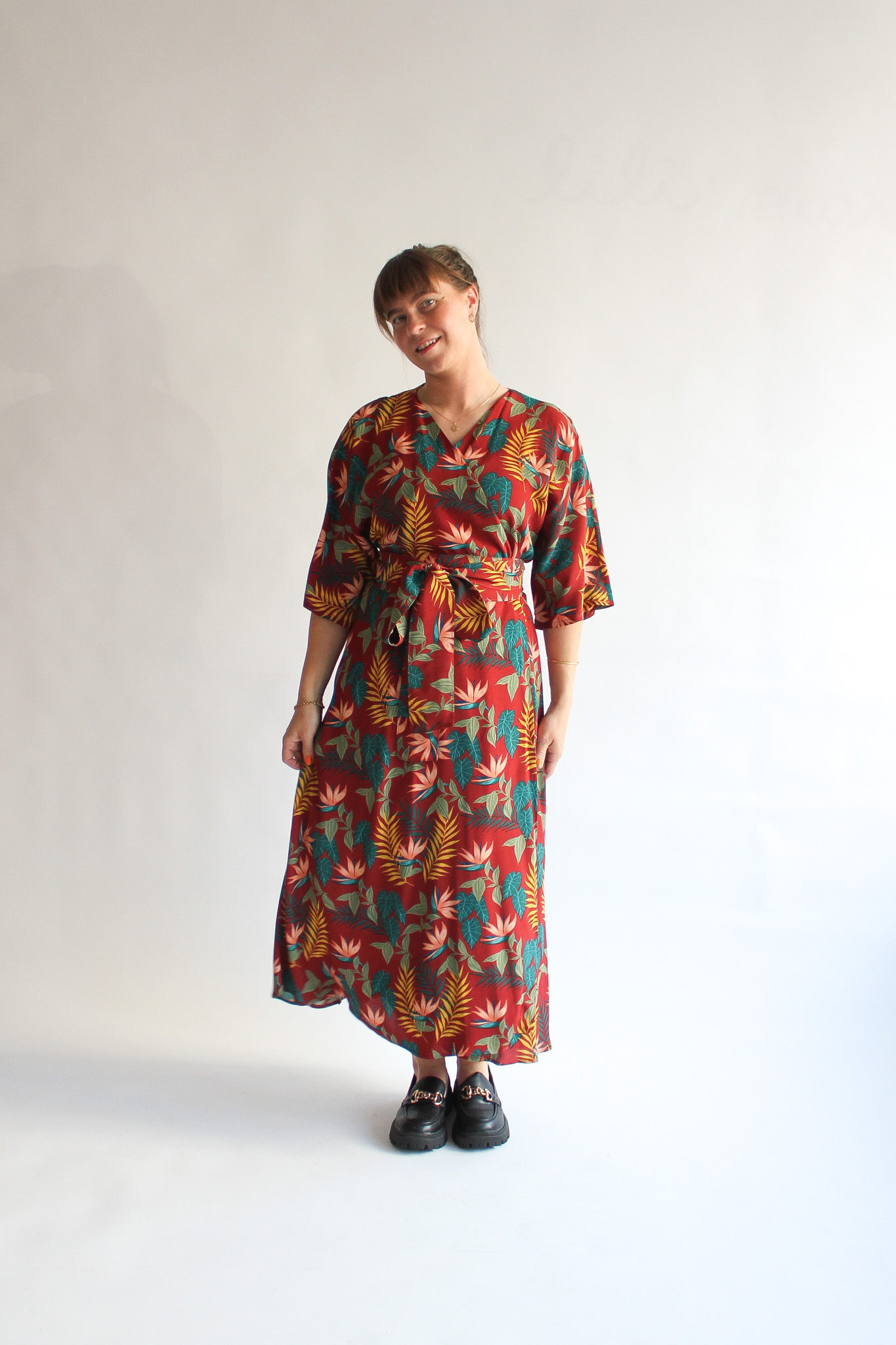 Giungla borgogna viscose midi wrap dress - Image 3