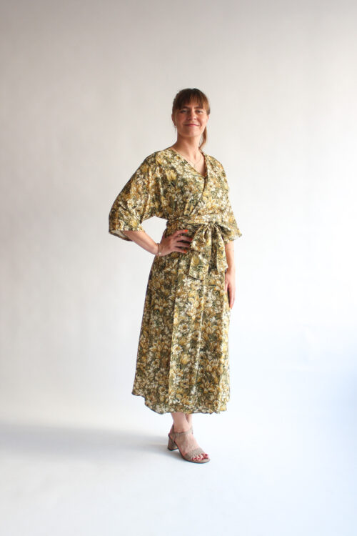 Fiore verde viscose midi wrap dress