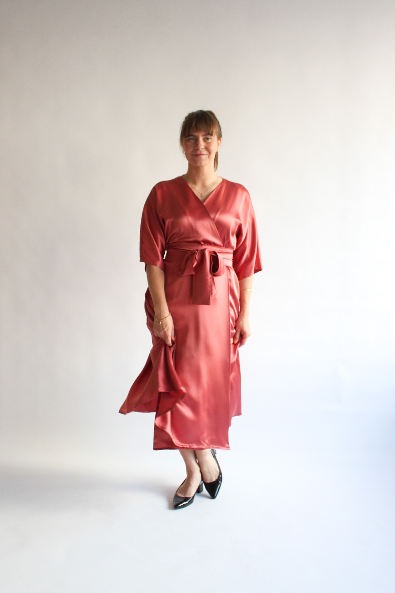 Rosa antica 100 % silk midi wrap dress - Image 5
