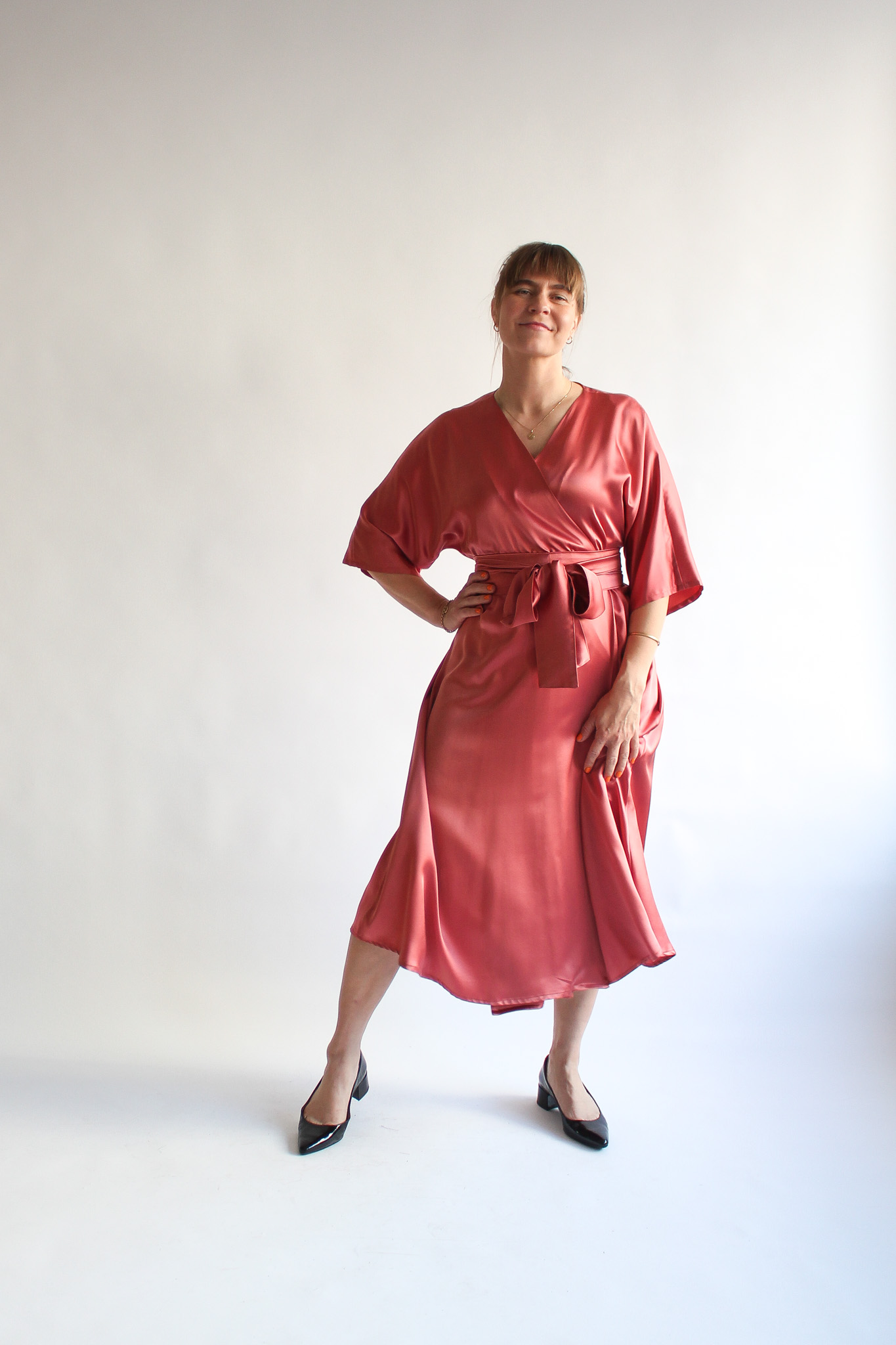 Rosa antica 100 % silk midi wrap dress - Image 4