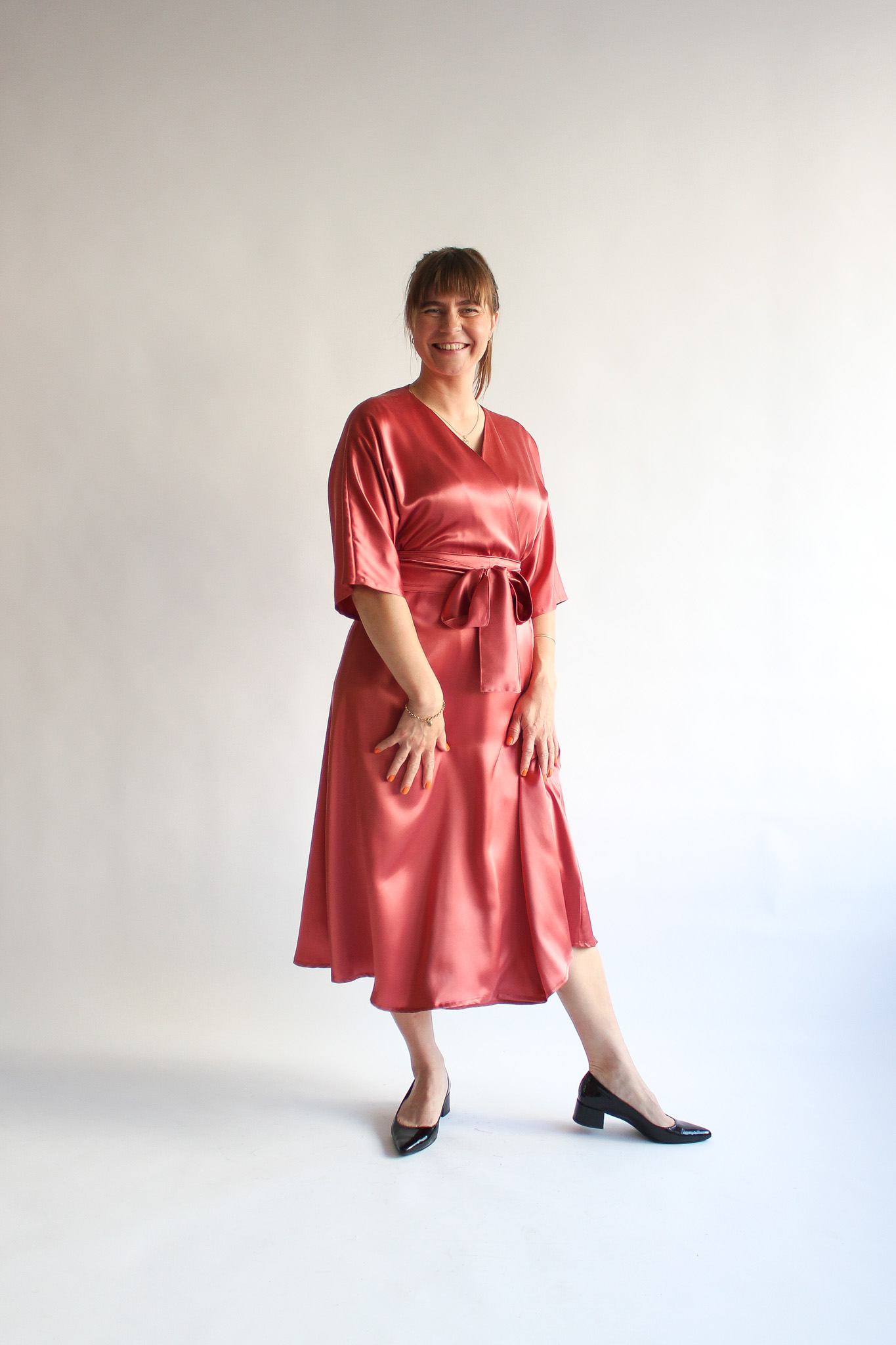 Rosa antica 100 % silk midi wrap dress - Image 3