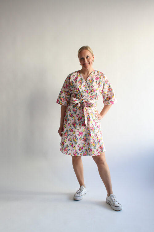 Rosa fiori mini wrap dress