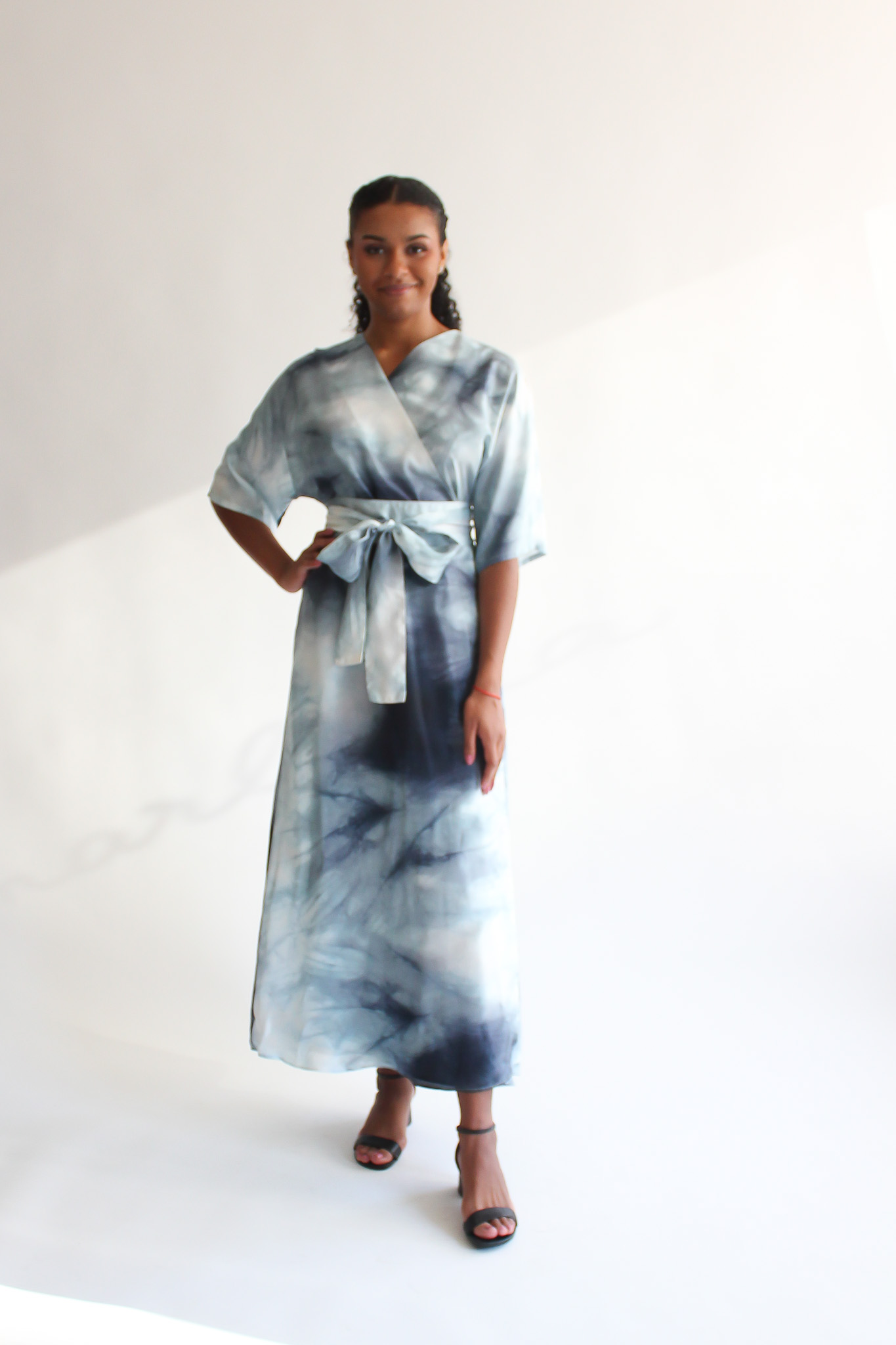 Nuvole 100 % silk maxi wrap dress - Image 2