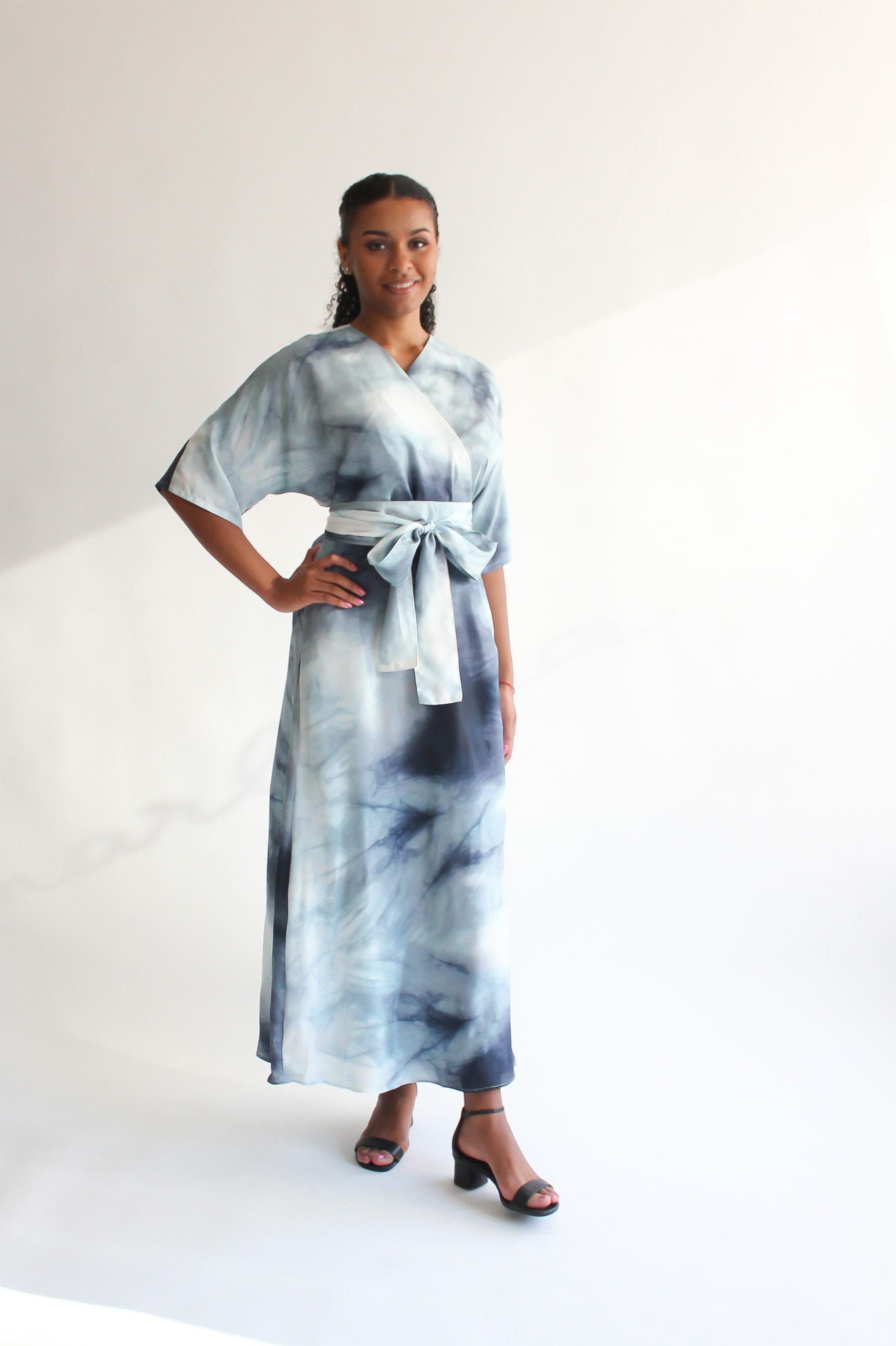 Nuvole 100 % silk maxi wrap dress - Image 3