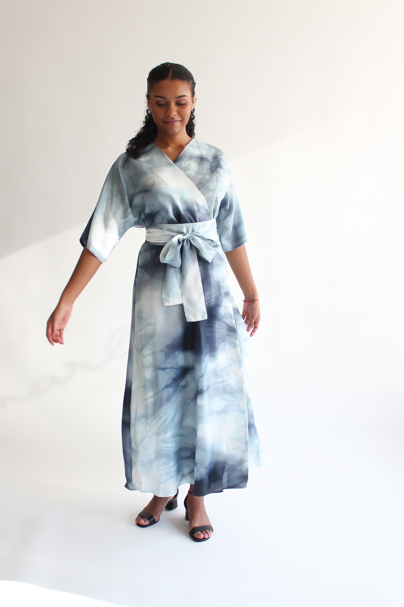 Nuvole 100 % silk maxi wrap dress - Image 8