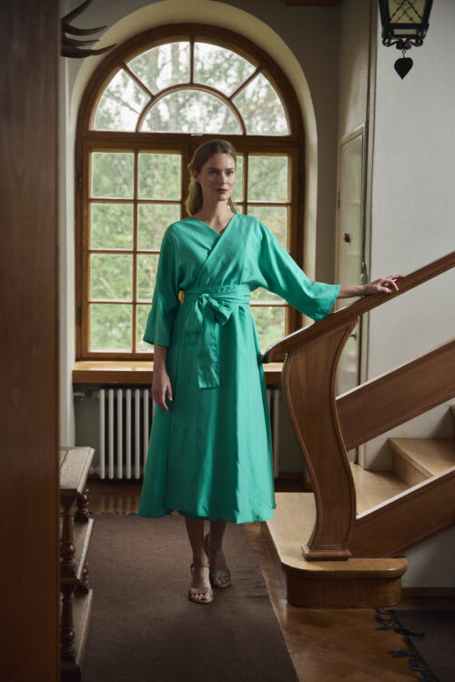 Turchese 100 % silk midi wrap dress
