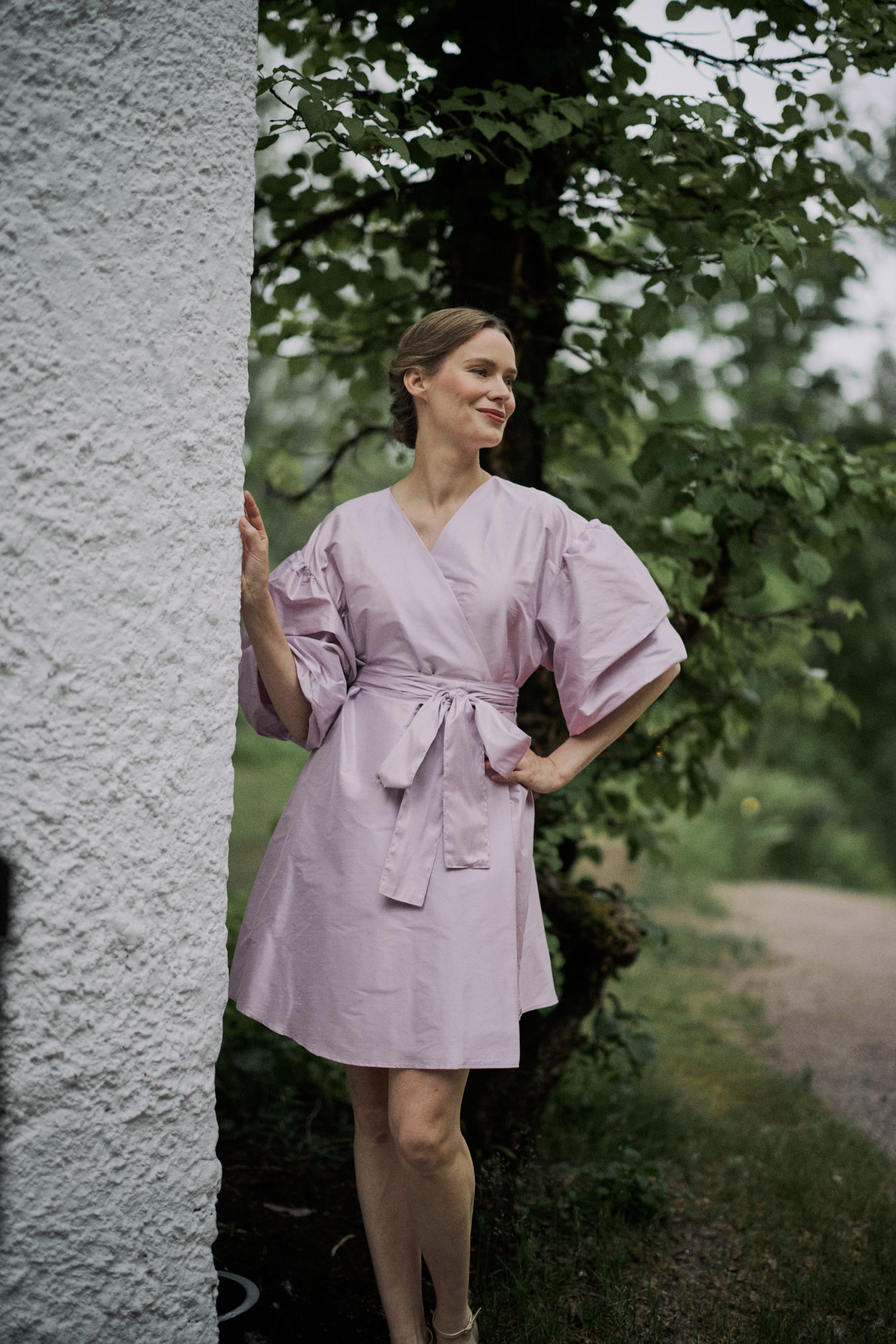 Lilla 100 % silk puff sleeve mini wrap dress