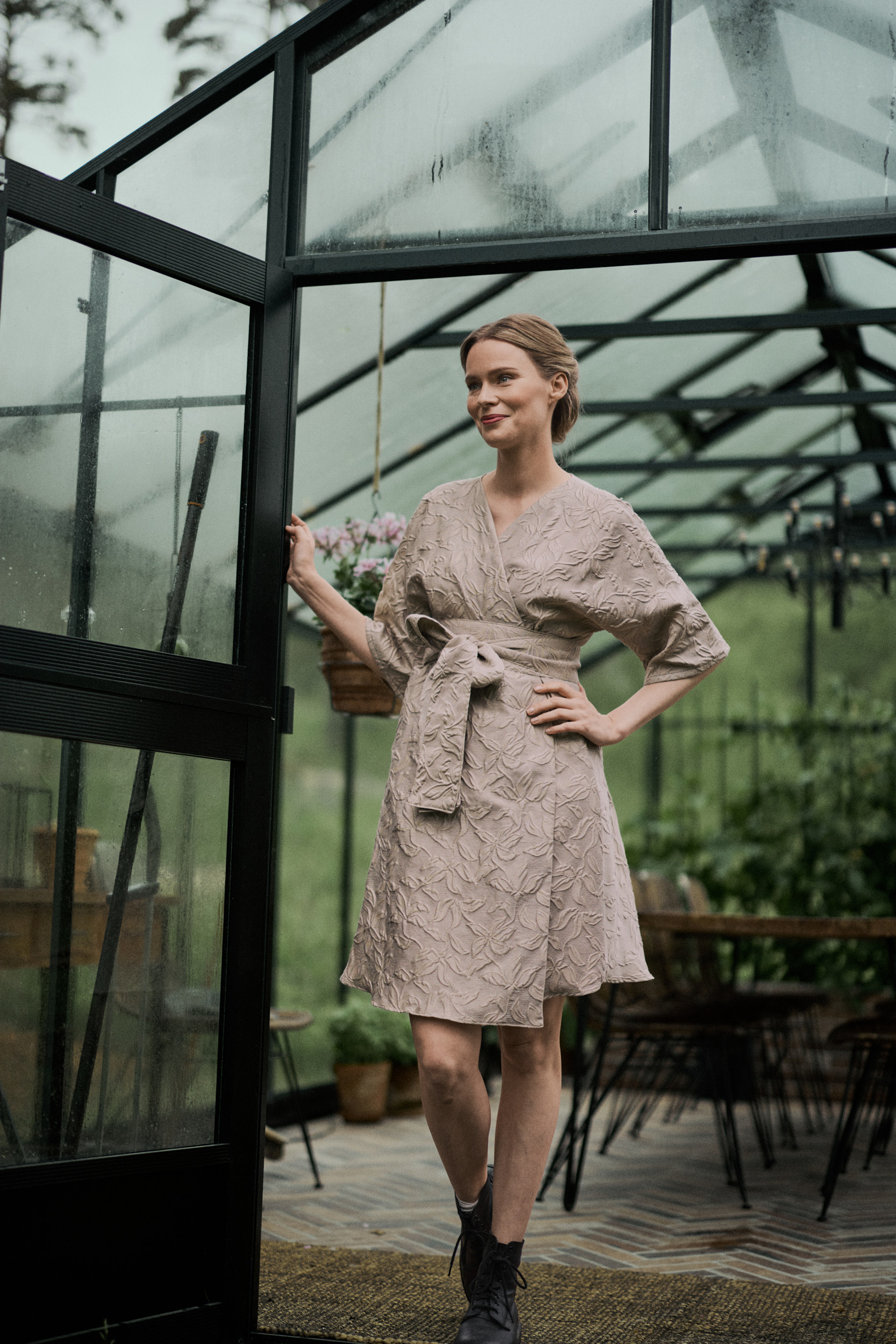 Foglia beige mini wrap dress