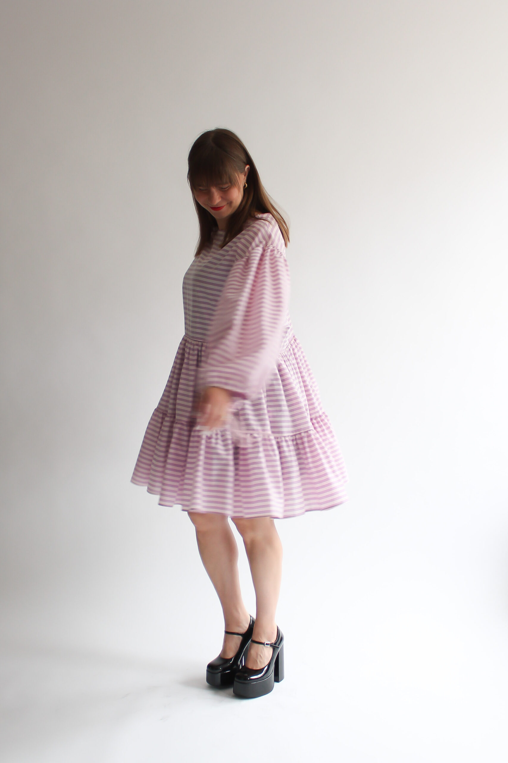 Righe viola puff sleeve double ruffle dress - Image 6