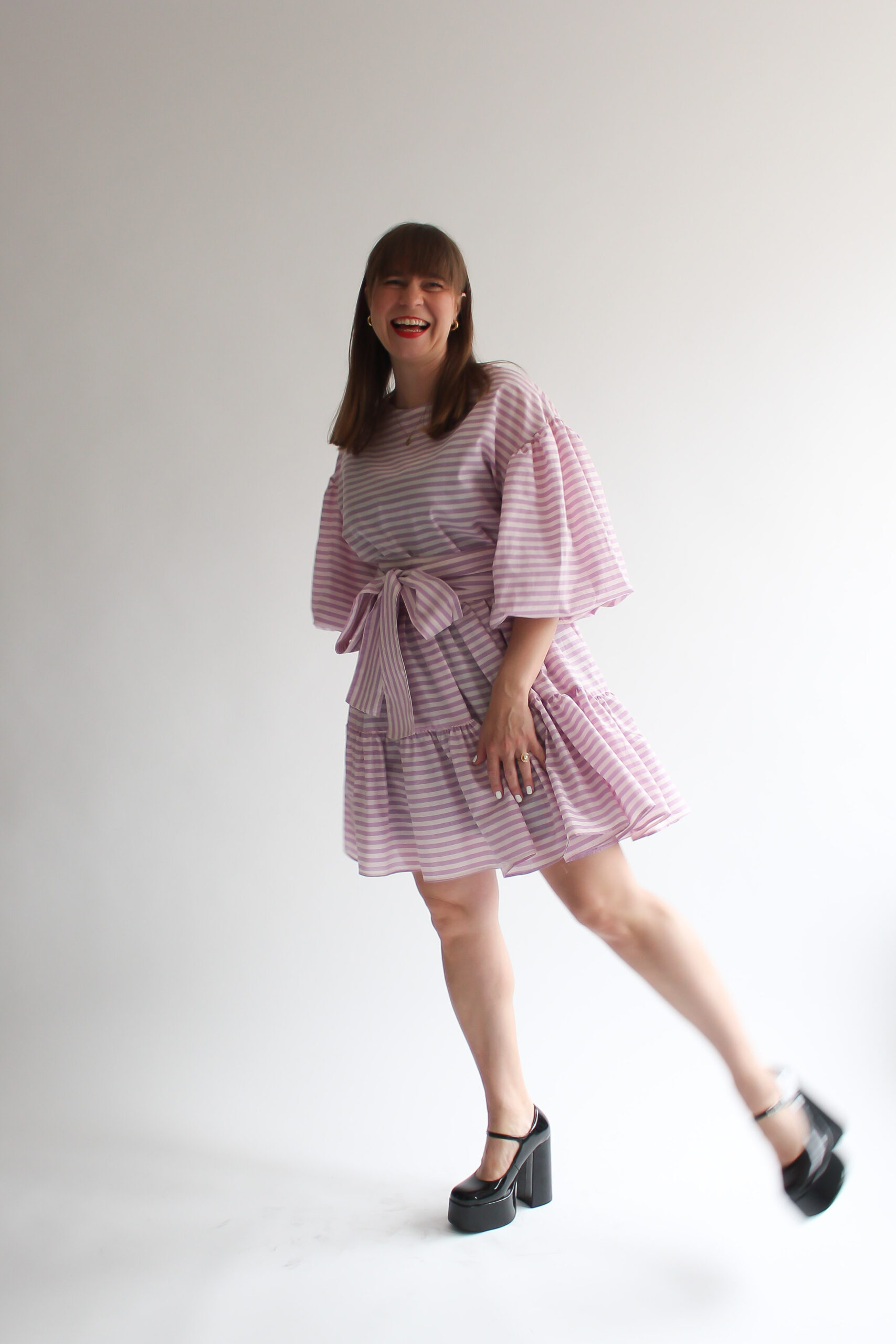 Righe viola puff sleeve double ruffle dress - Image 7