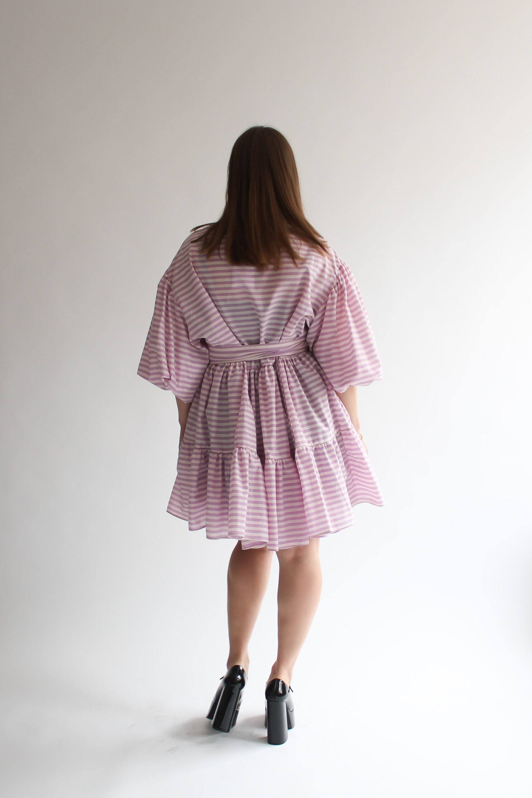 Righe viola puff sleeve double ruffle dress - Image 8