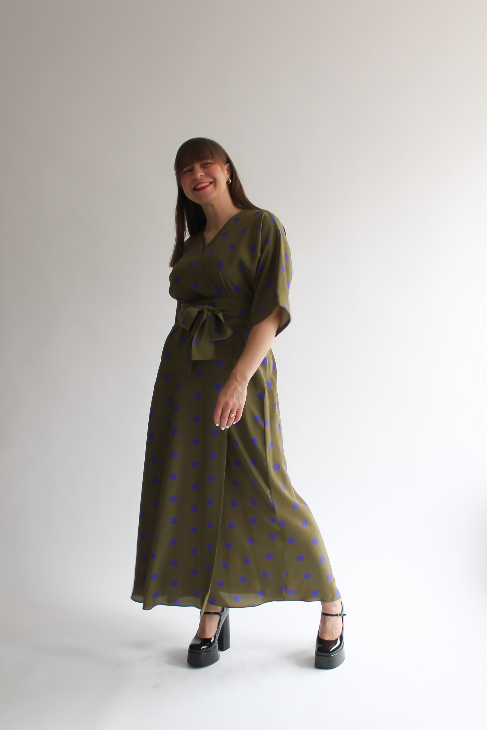 A pois verde e viola 100 % silk maxi wrap dress - Image 2