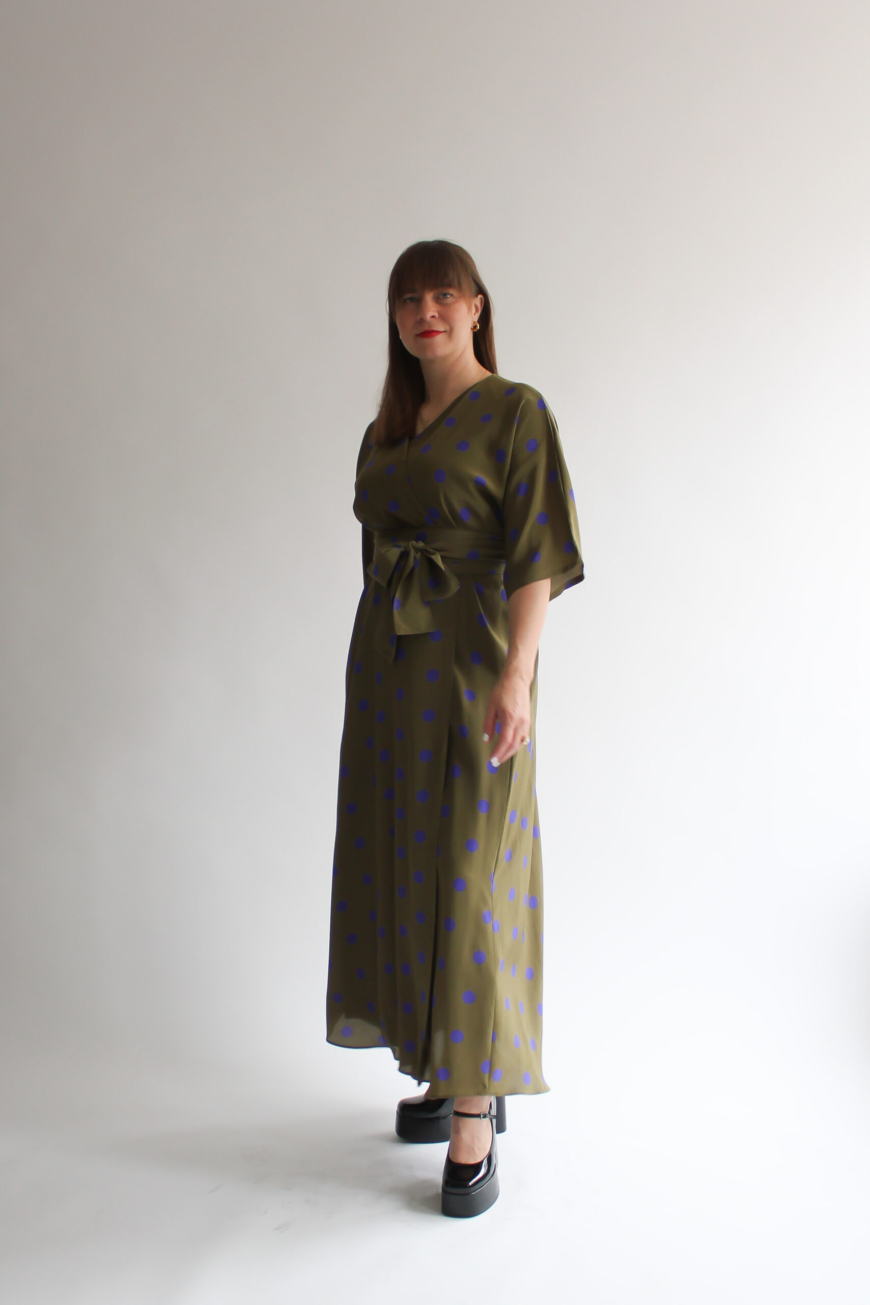 A pois verde e viola 100 % silk maxi wrap dress - Image 4