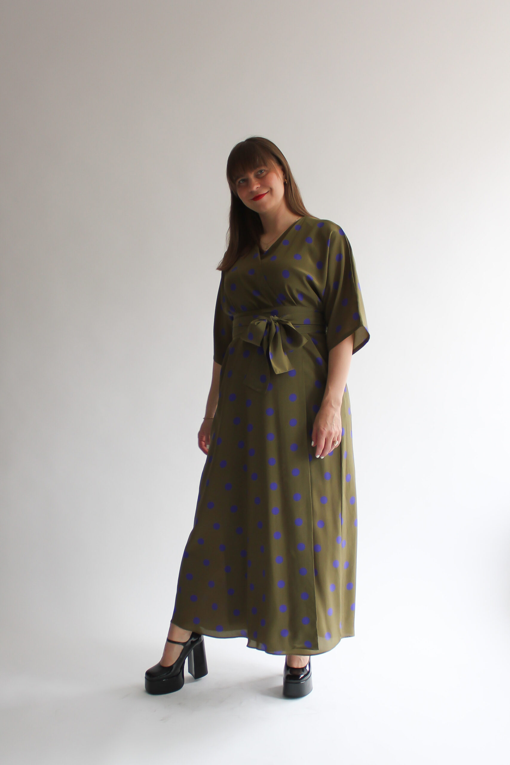 A pois verde e viola 100 % silk maxi wrap dress - Image 5