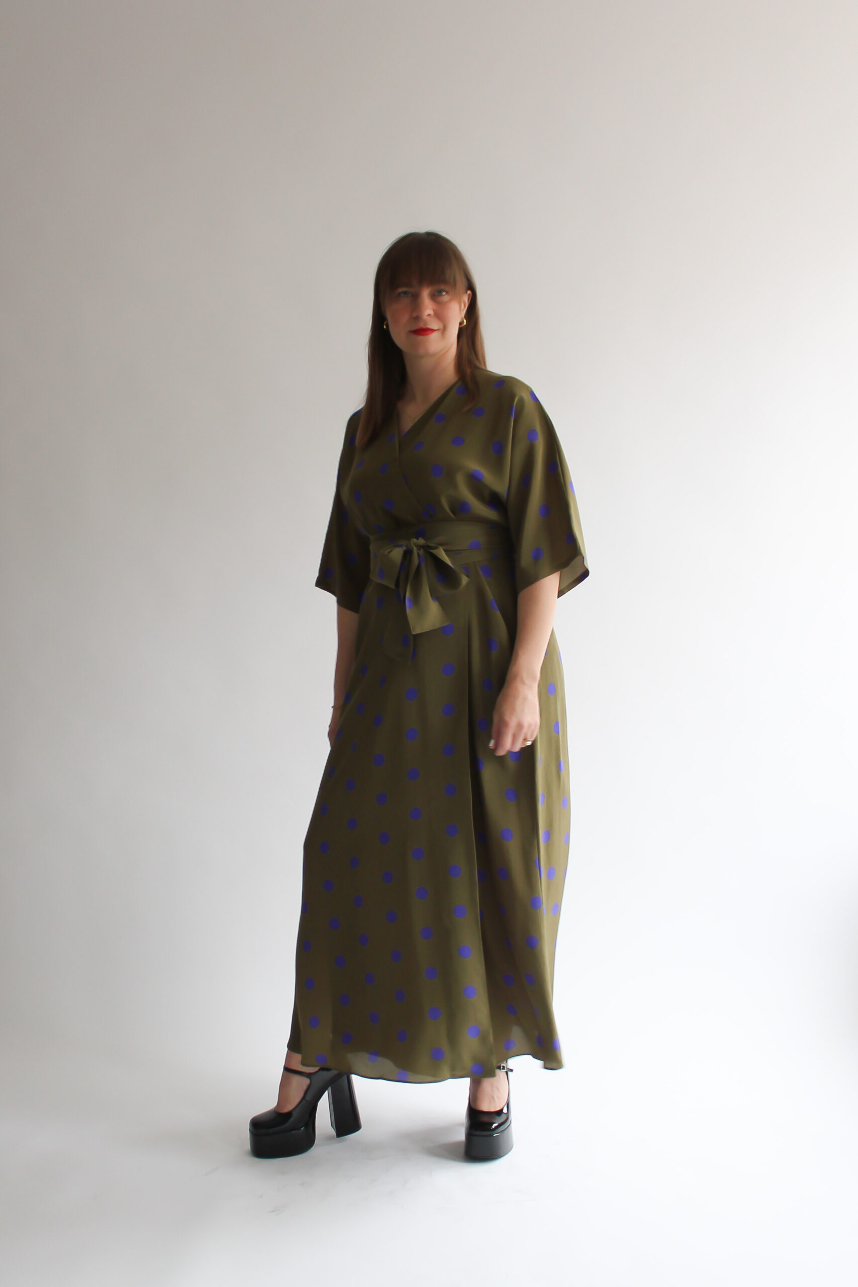 A pois verde e viola 100 % silk maxi wrap dress - Image 6
