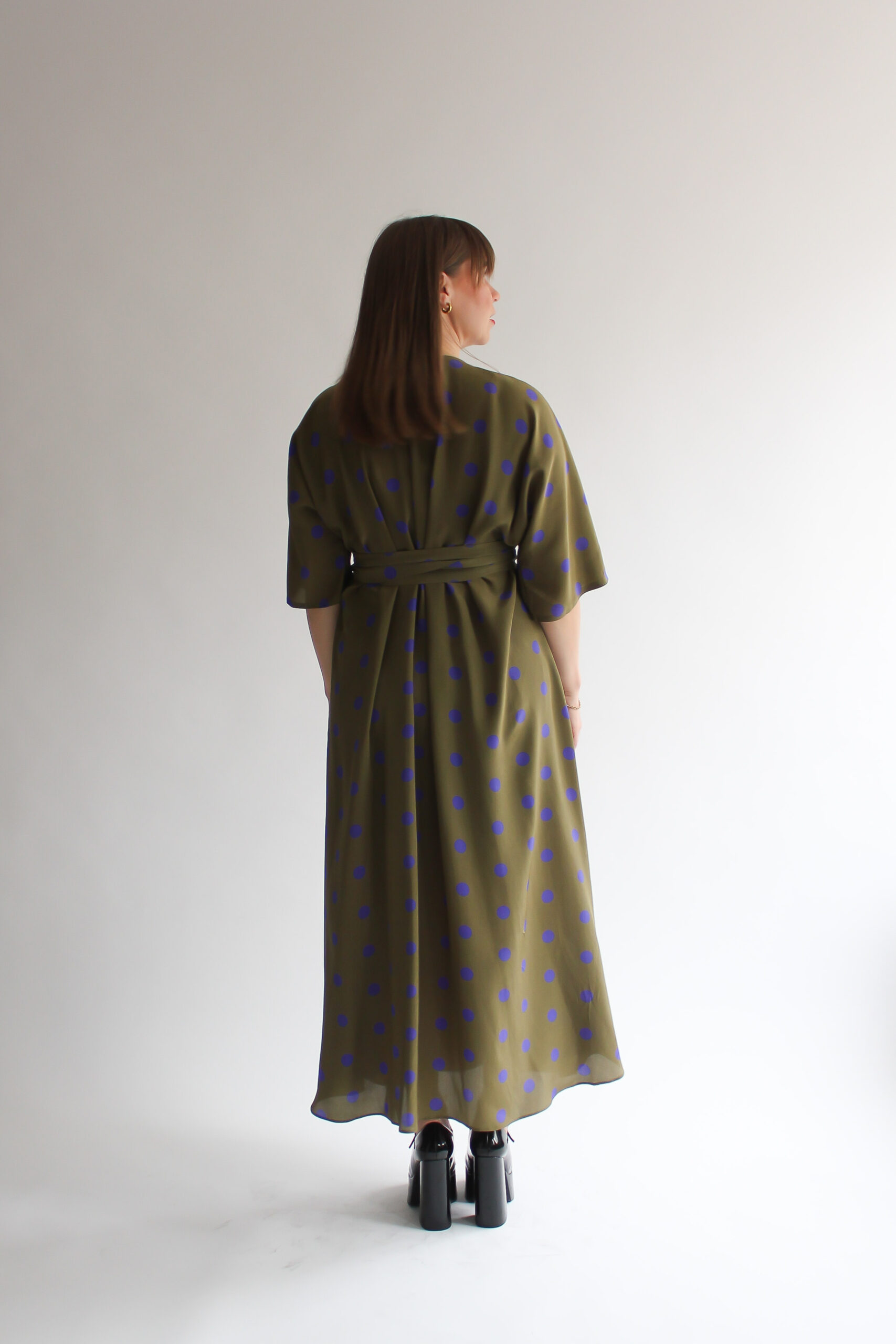 A pois verde e viola 100 % silk maxi wrap dress - Image 7