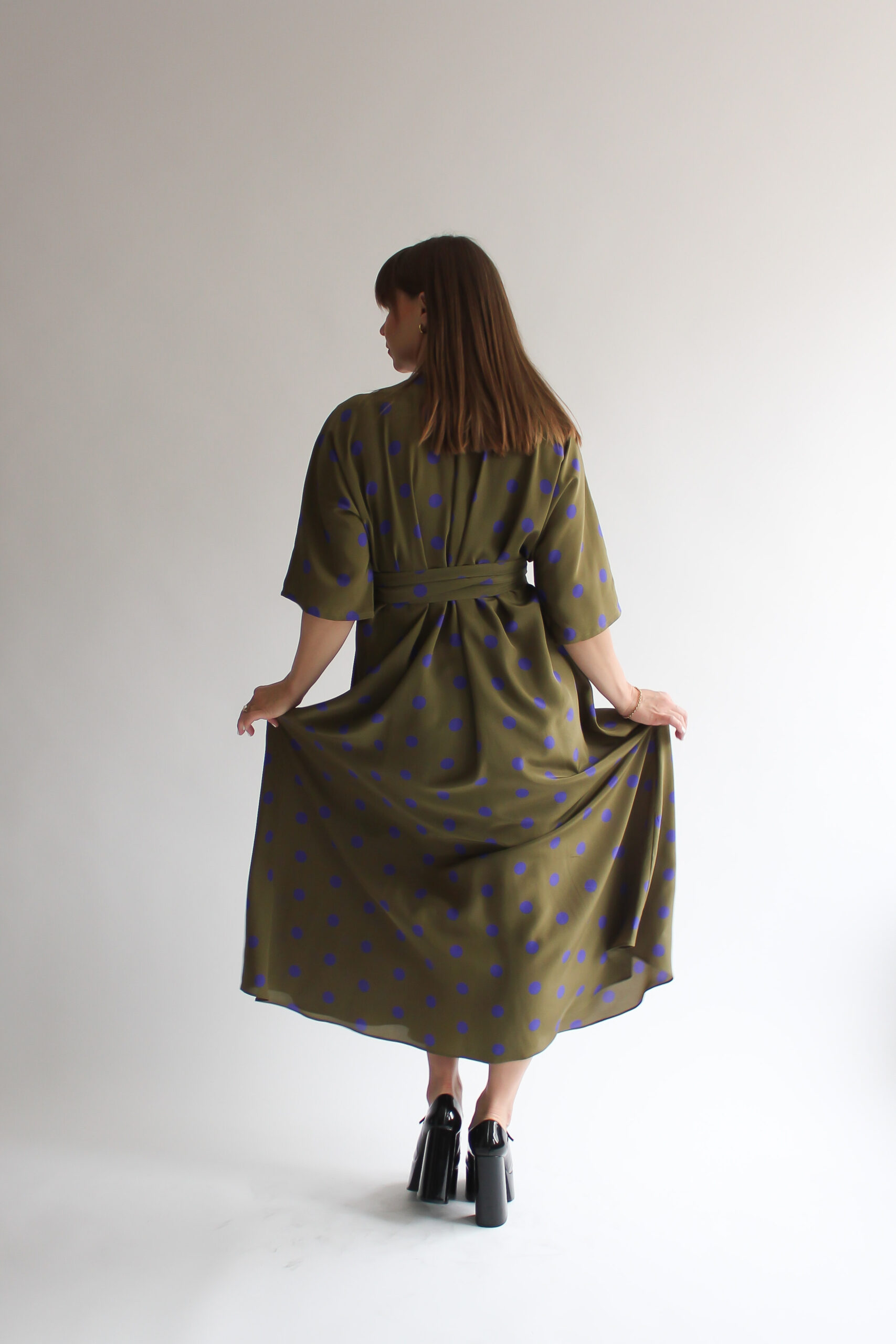 A pois verde e viola 100 % silk maxi wrap dress - Image 8