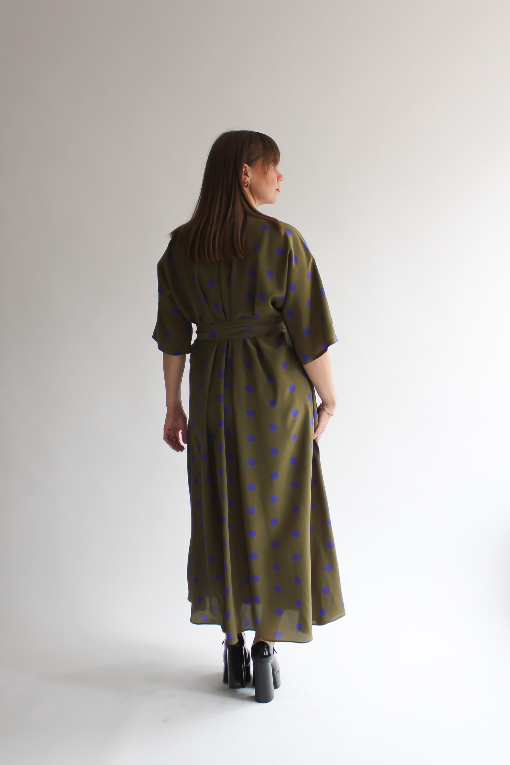 A pois verde e viola 100 % silk maxi wrap dress - Image 9