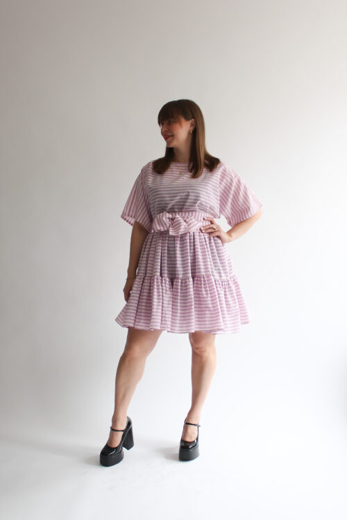 Righe viola e bianco double ruffle dress