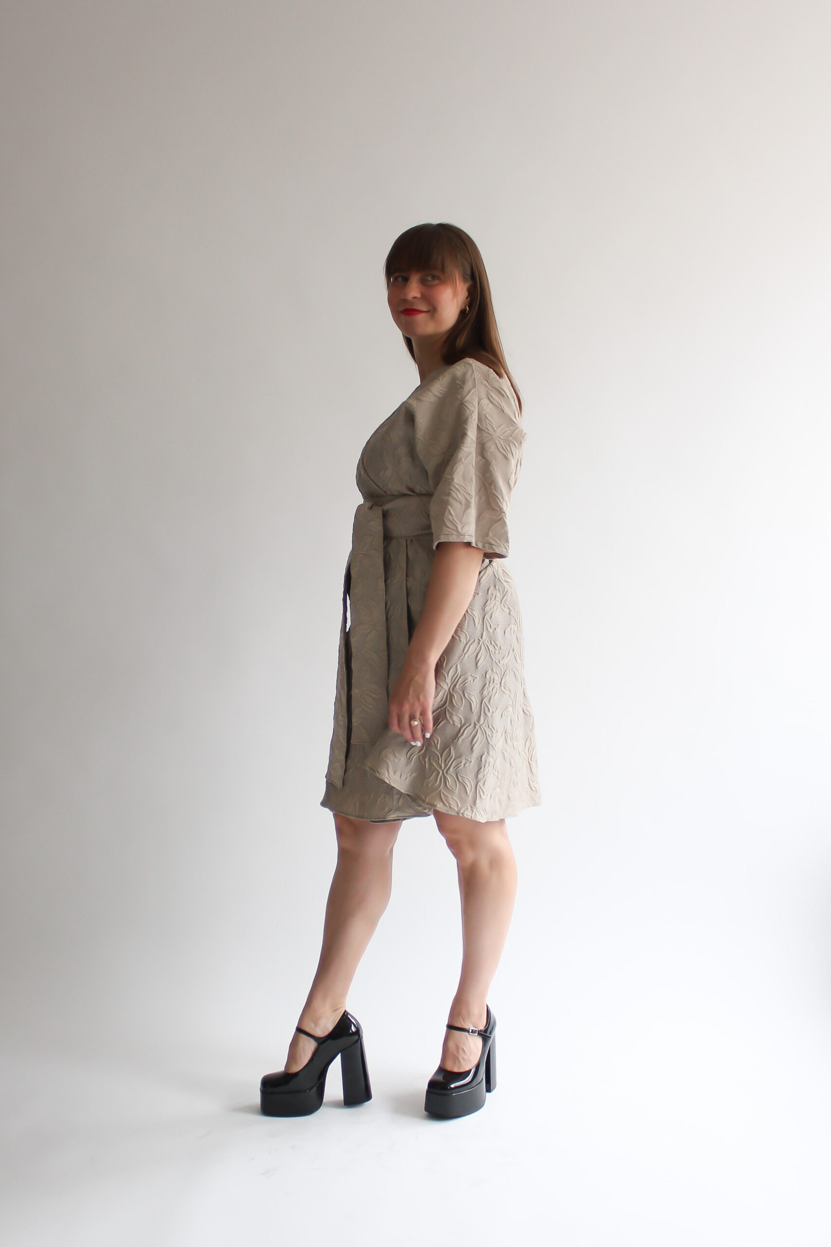 Foglia beige mini wrap dress - Image 3