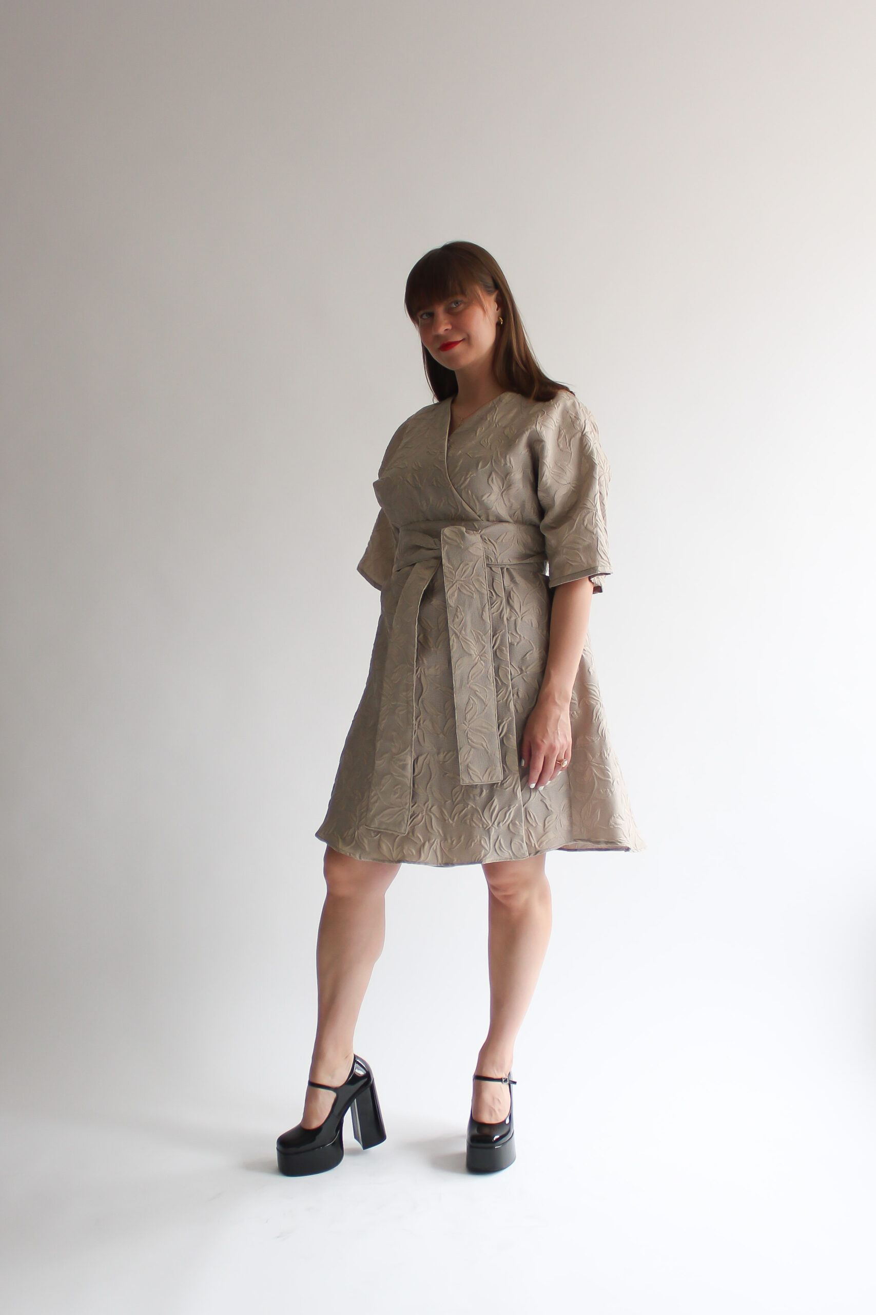 Foglia beige mini wrap dress - Image 4