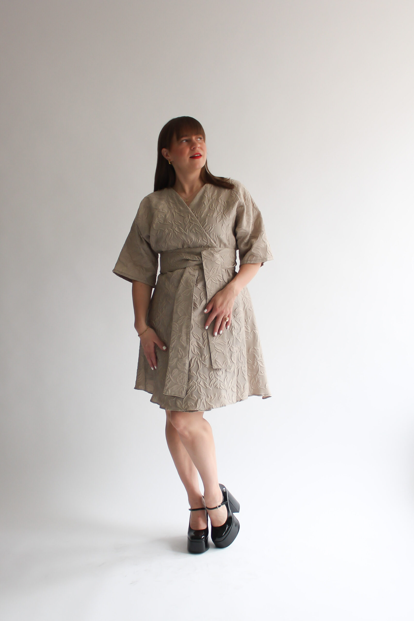 Foglia beige mini wrap dress - Image 5