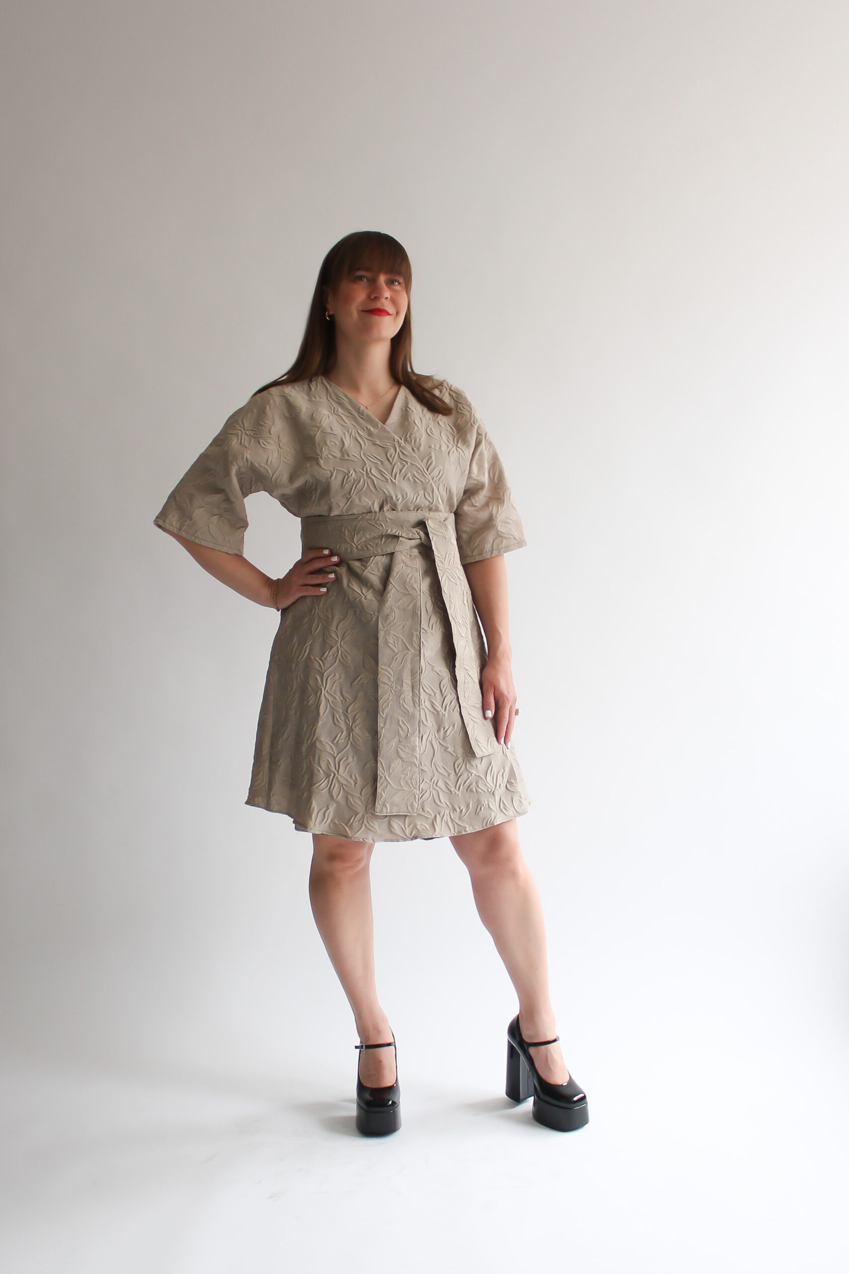 Foglia beige mini wrap dress - Image 6