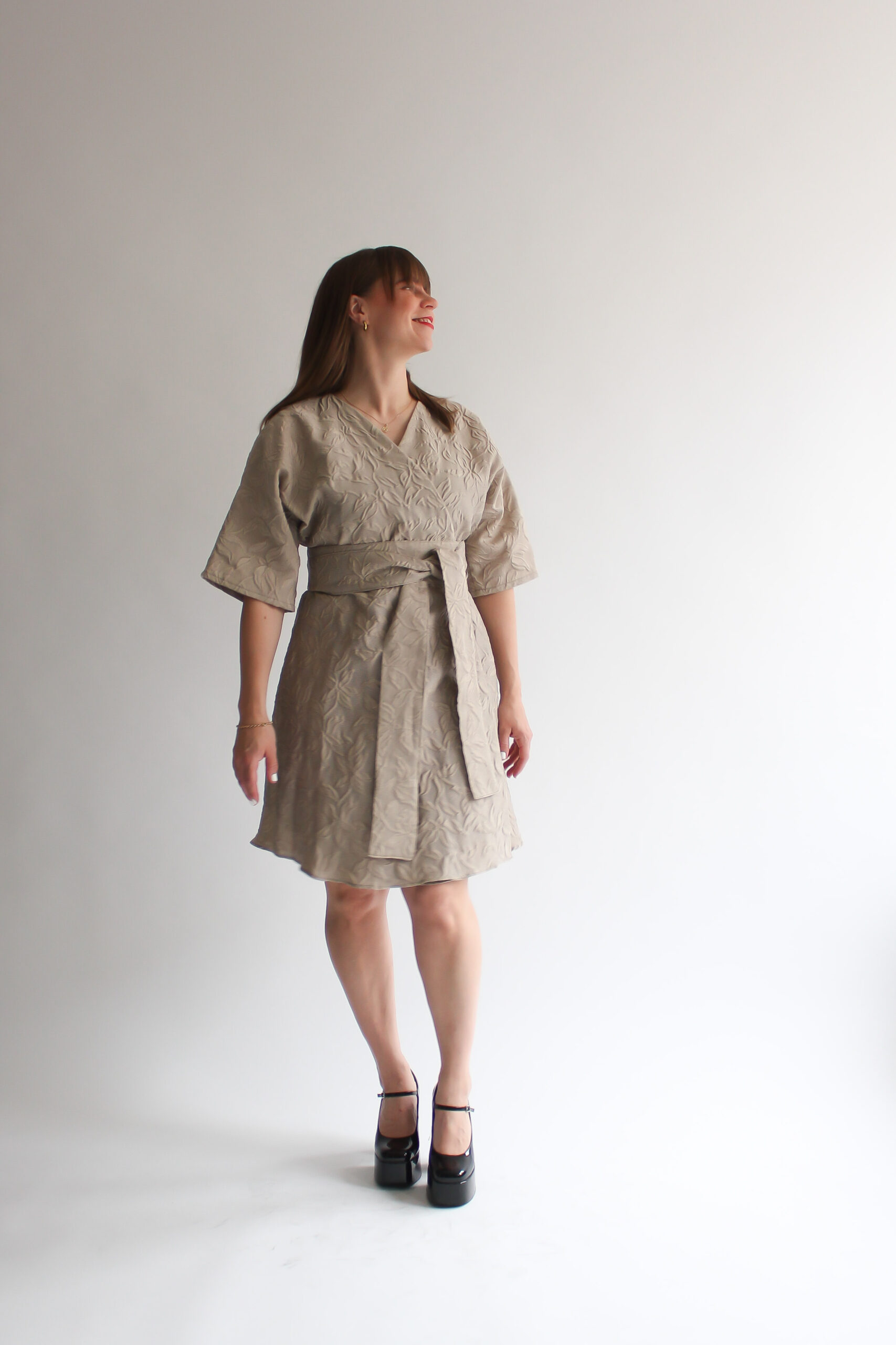 Foglia beige mini wrap dress - Image 7