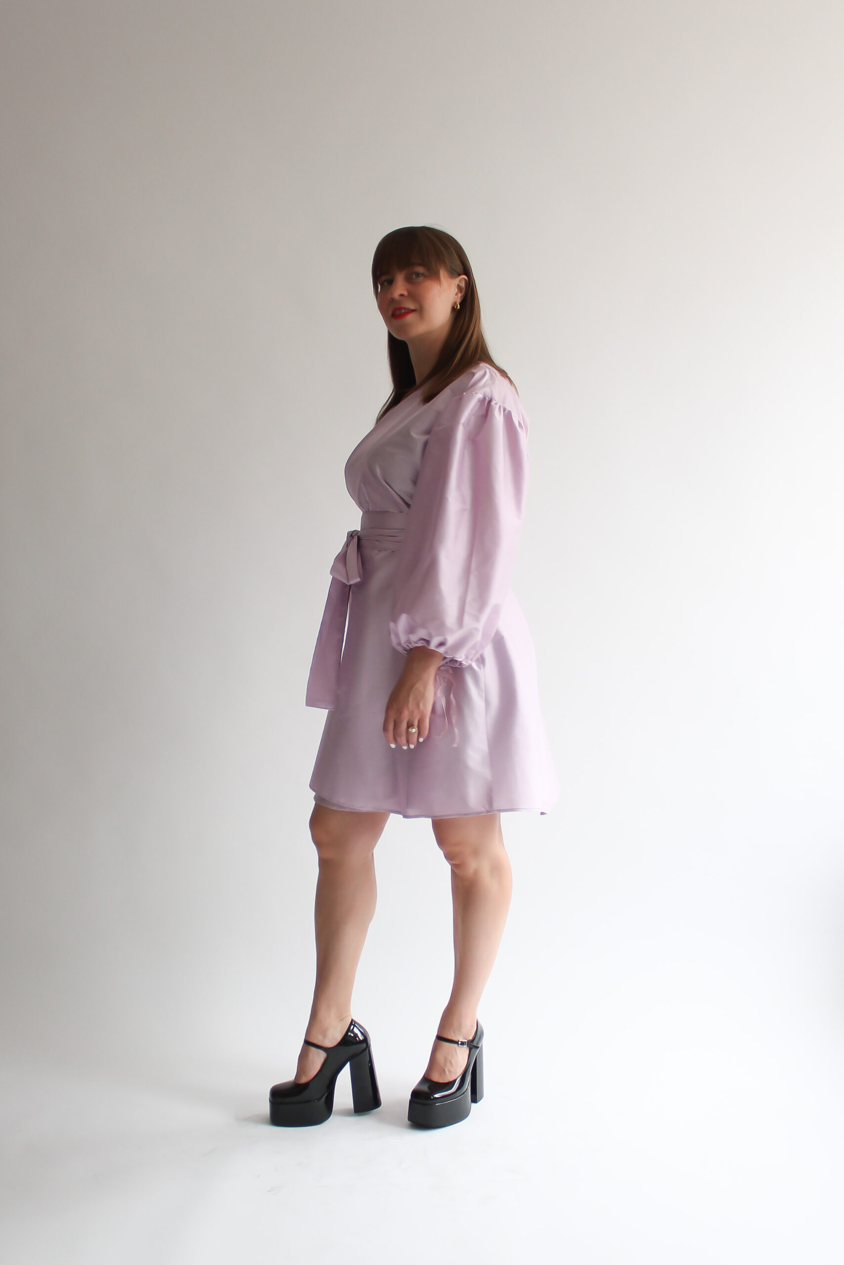 Lilla 100 % silk puff sleeve mini wrap dress - Image 2