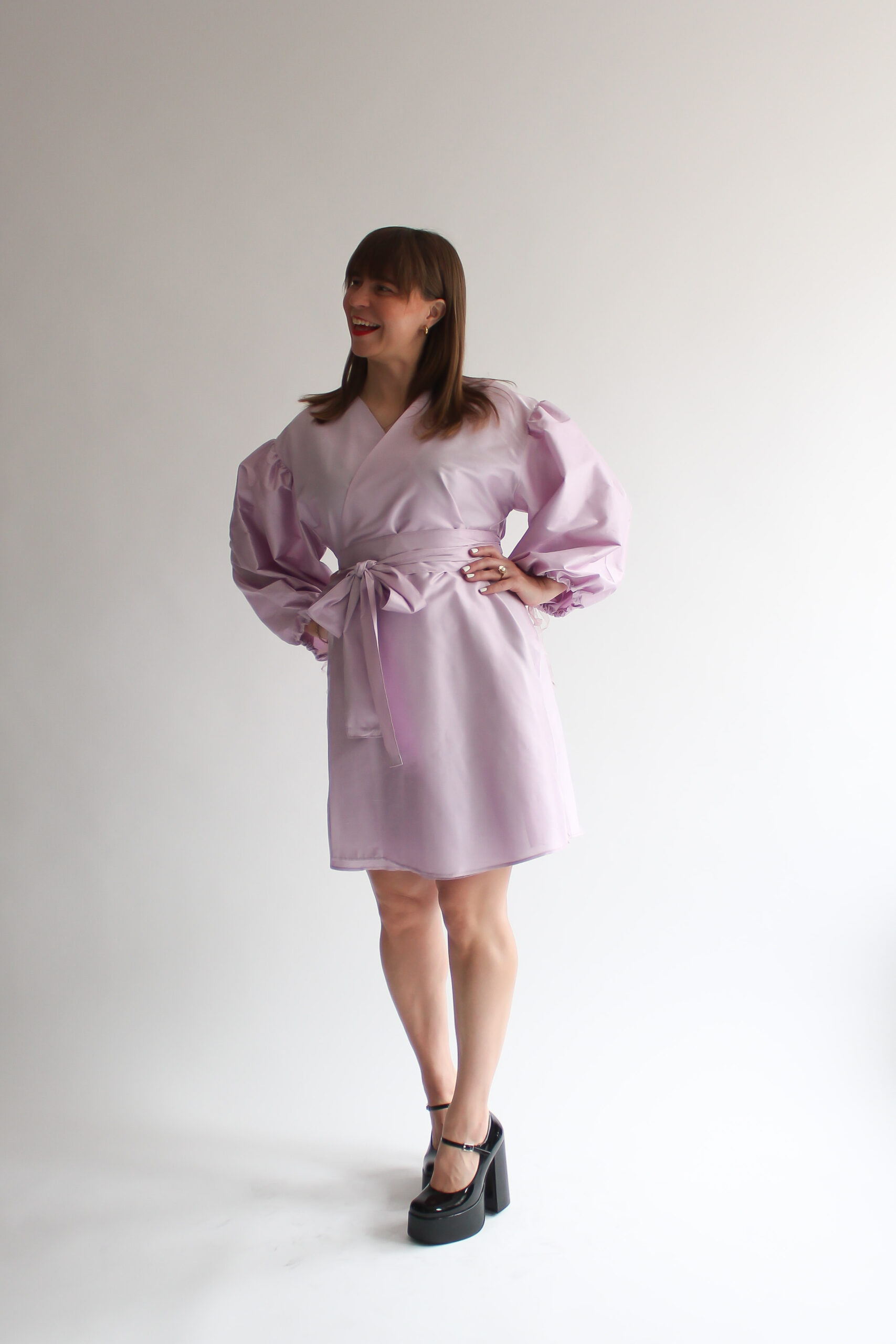 Lilla 100 % silk puff sleeve mini wrap dress - Image 3