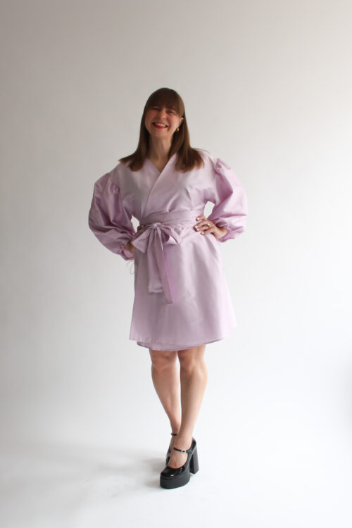Lilla 100 % silk puff sleeve mini wrap dress