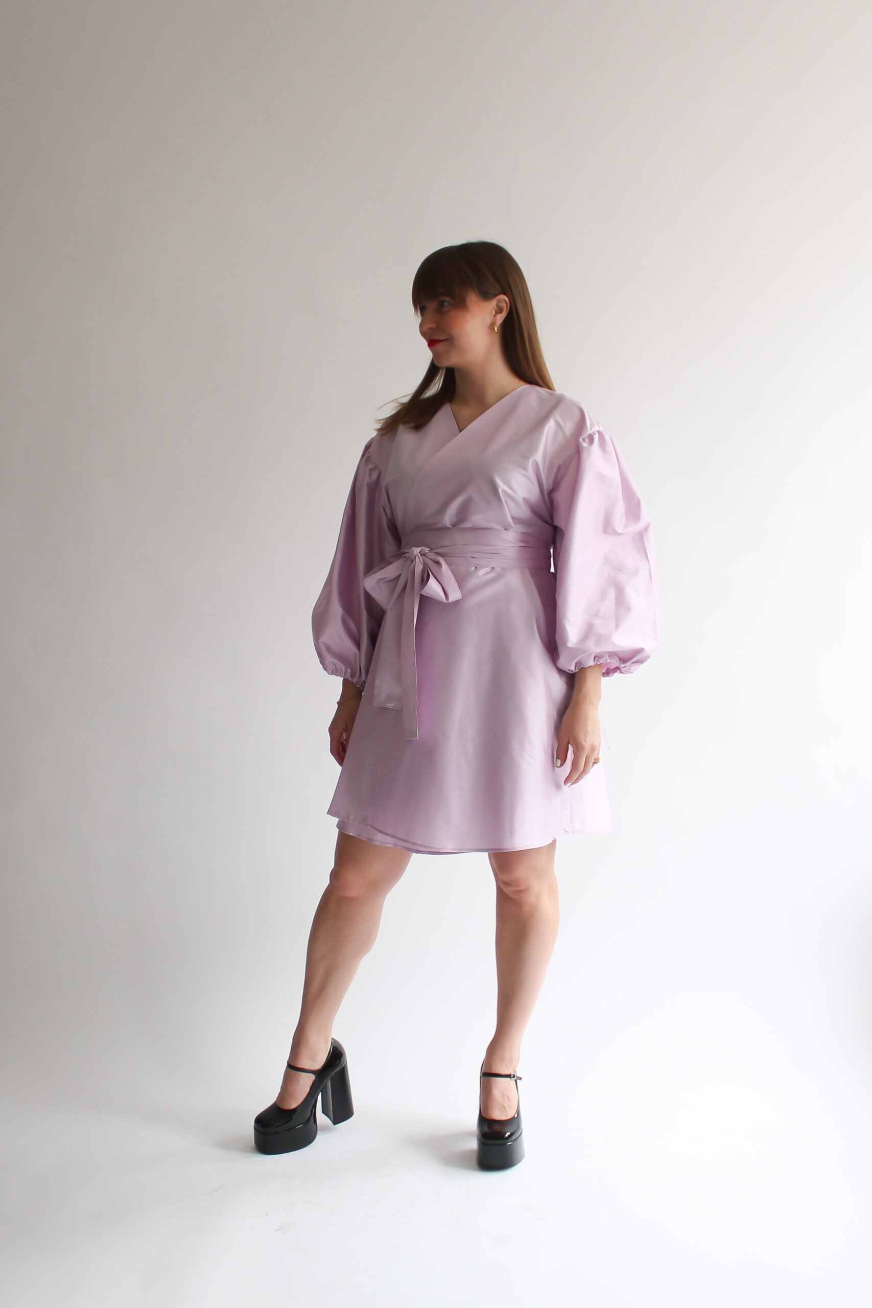 Lilla 100 % silk puff sleeve mini wrap dress - Image 5