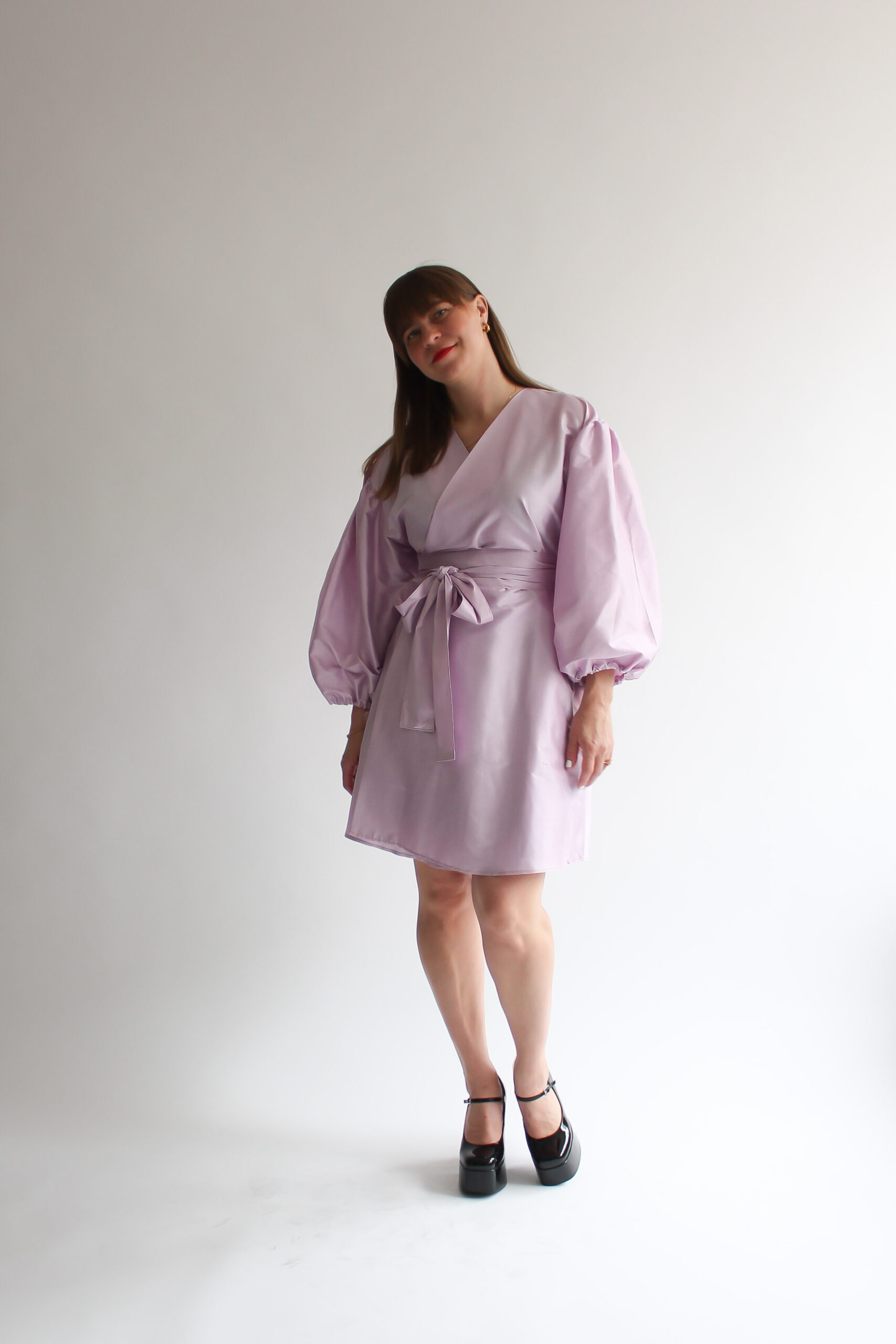 Lilla 100 % silk puff sleeve mini wrap dress - Image 6
