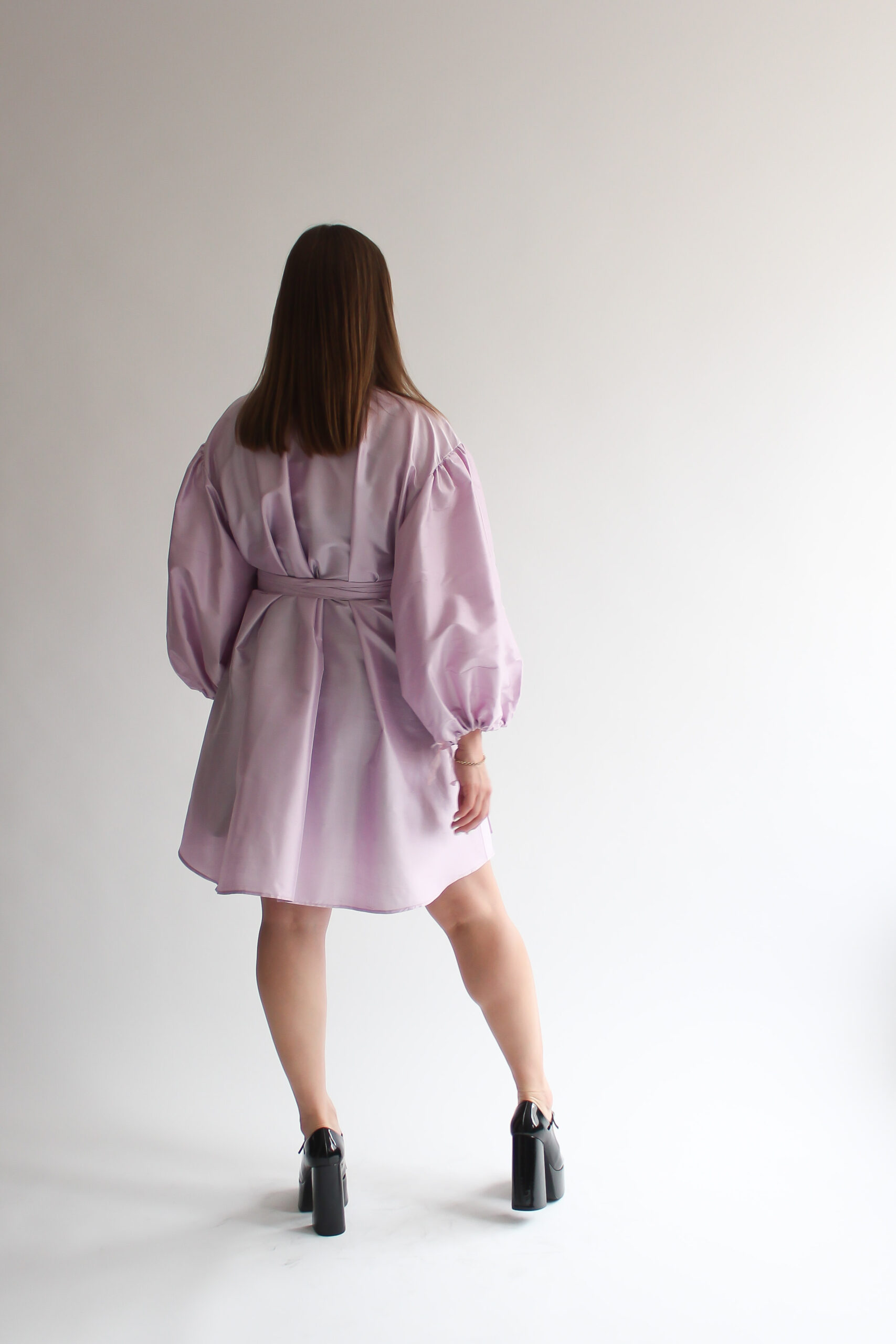 Lilla 100 % silk puff sleeve mini wrap dress - Image 8