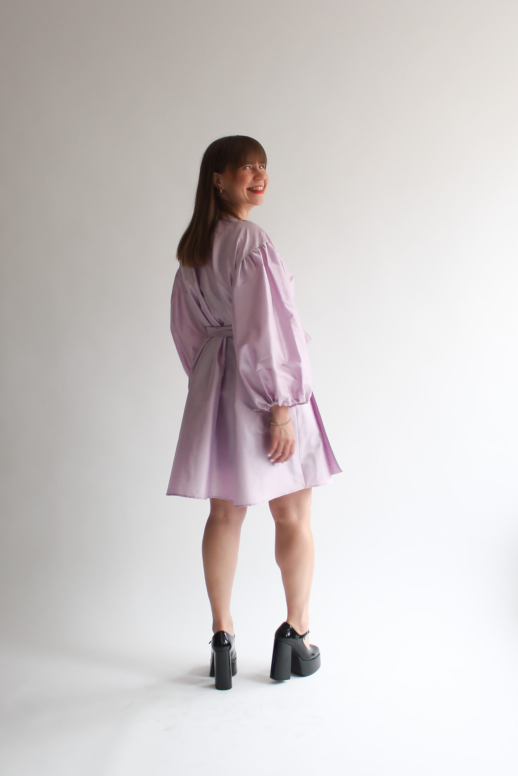 Lilla 100 % silk puff sleeve mini wrap dress - Image 9
