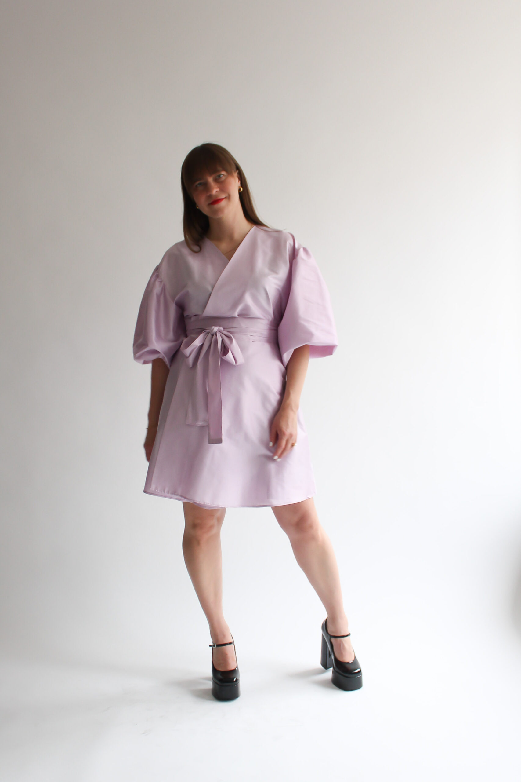Lilla 100 % silk puff sleeve mini wrap dress - Image 10
