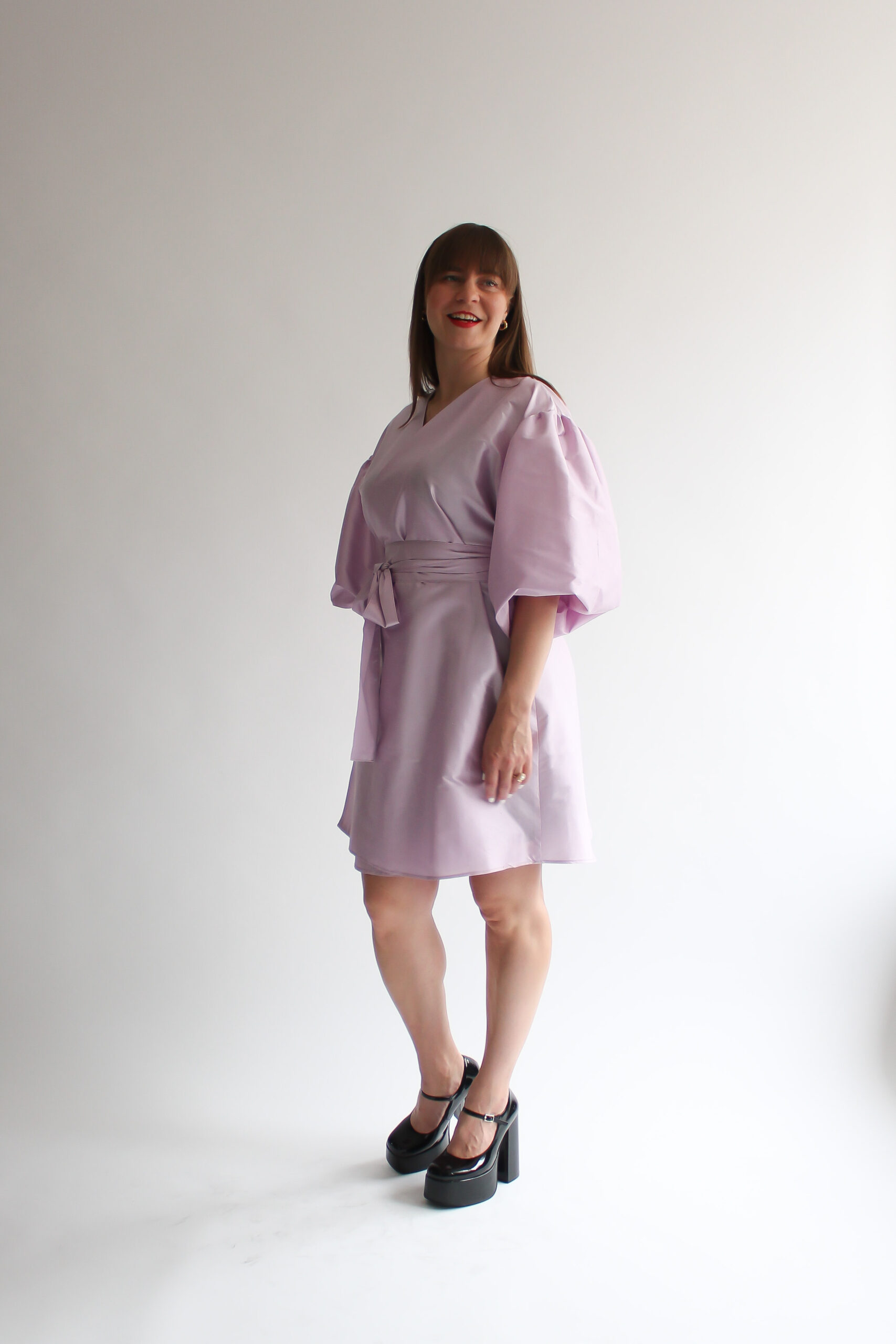 Lilla 100 % silk puff sleeve mini wrap dress - Image 11