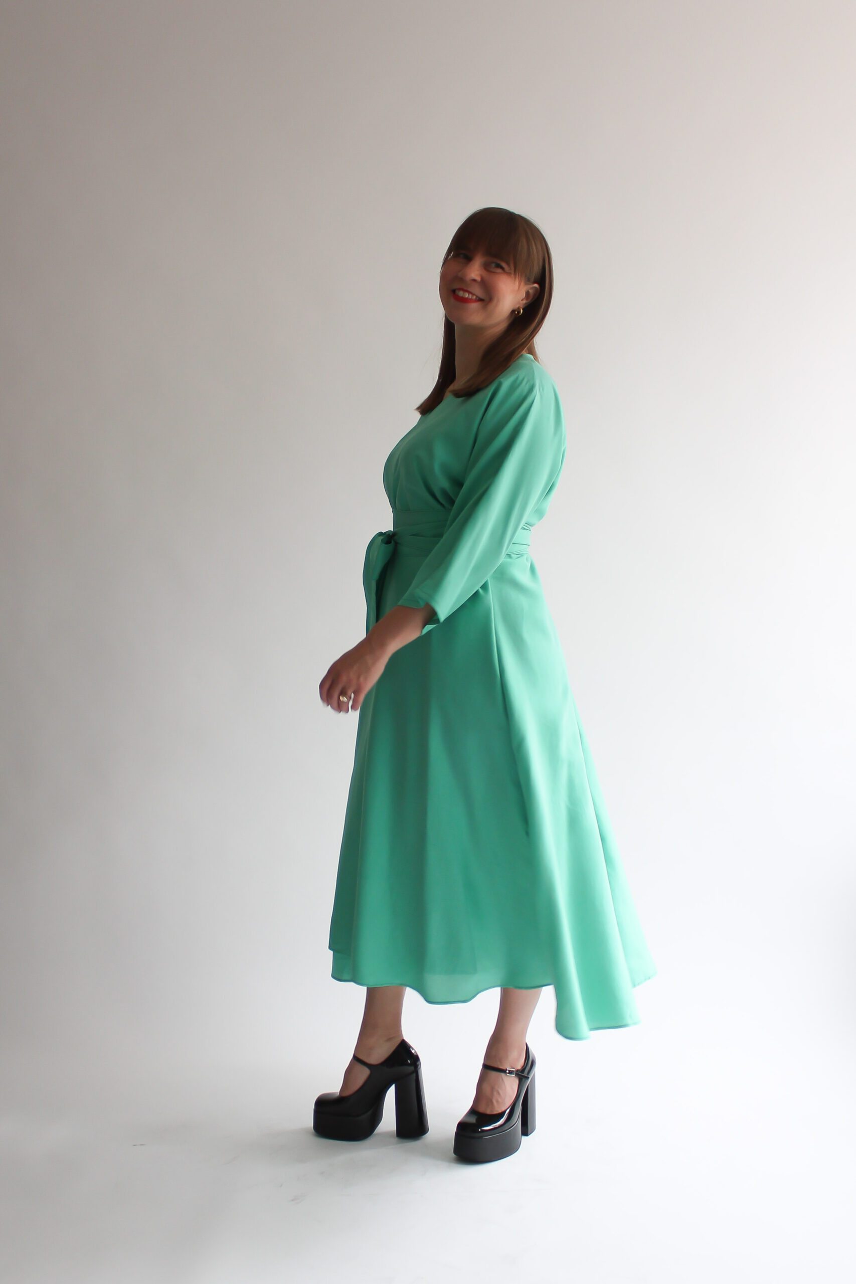 Turchese 100 % silk midi wrap dress - Image 3