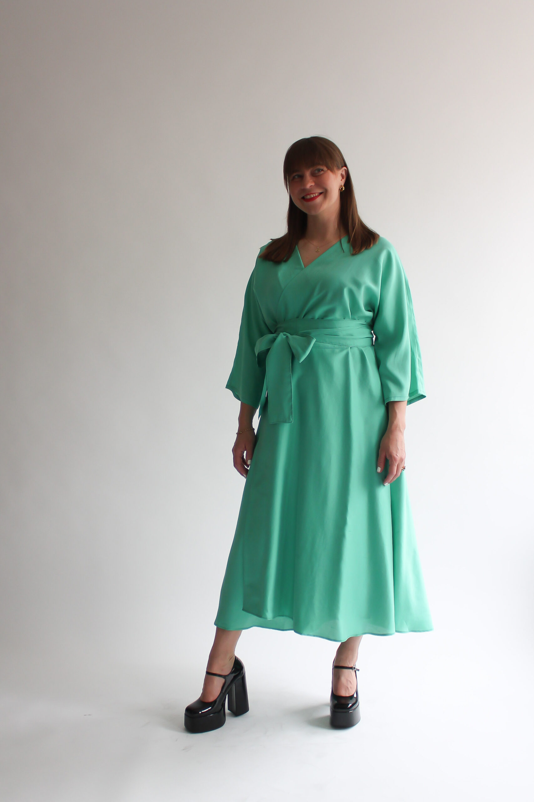 Turchese 100 % silk midi wrap dress - Image 4