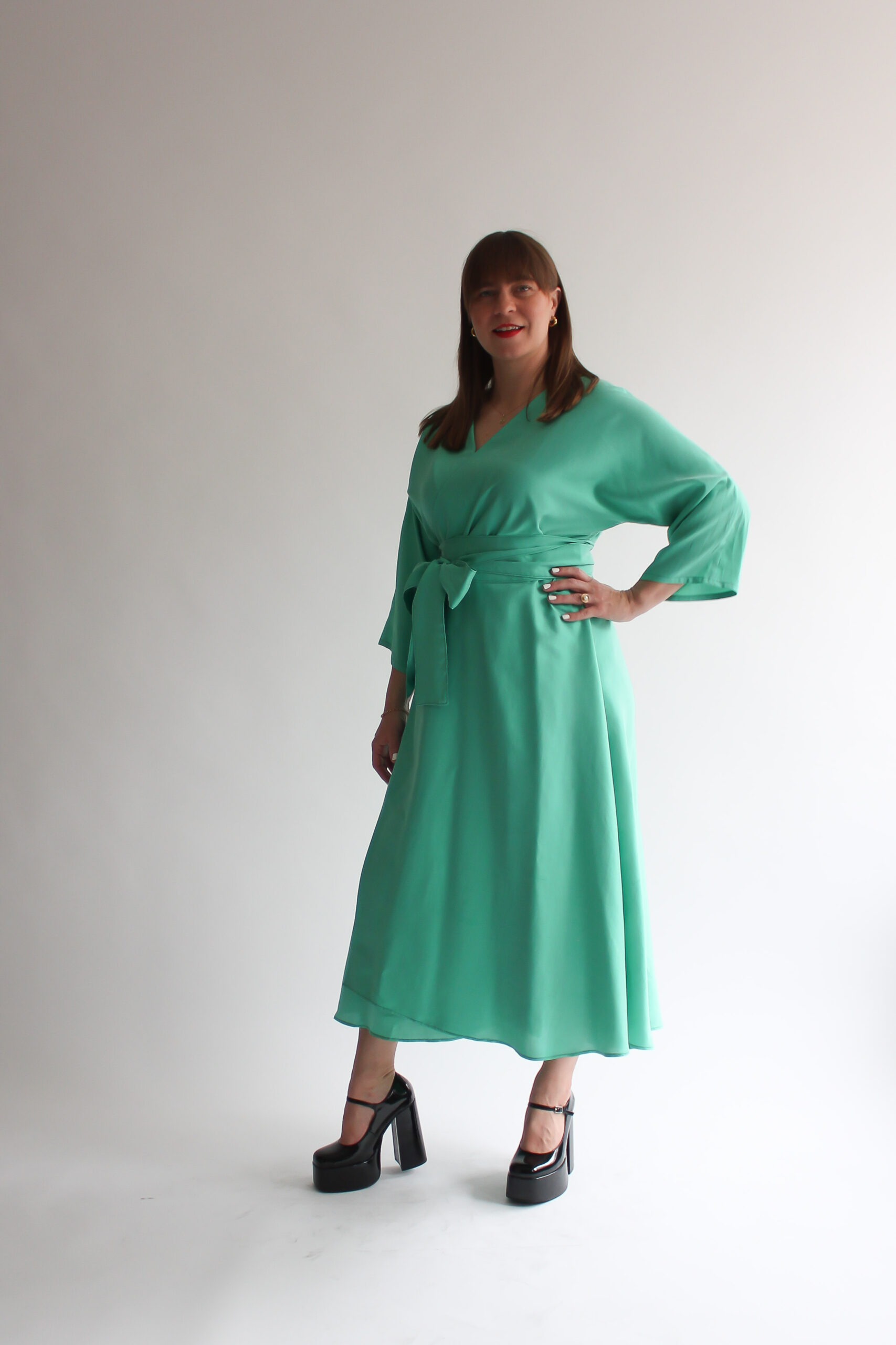 Turchese 100 % silk midi wrap dress - Image 5