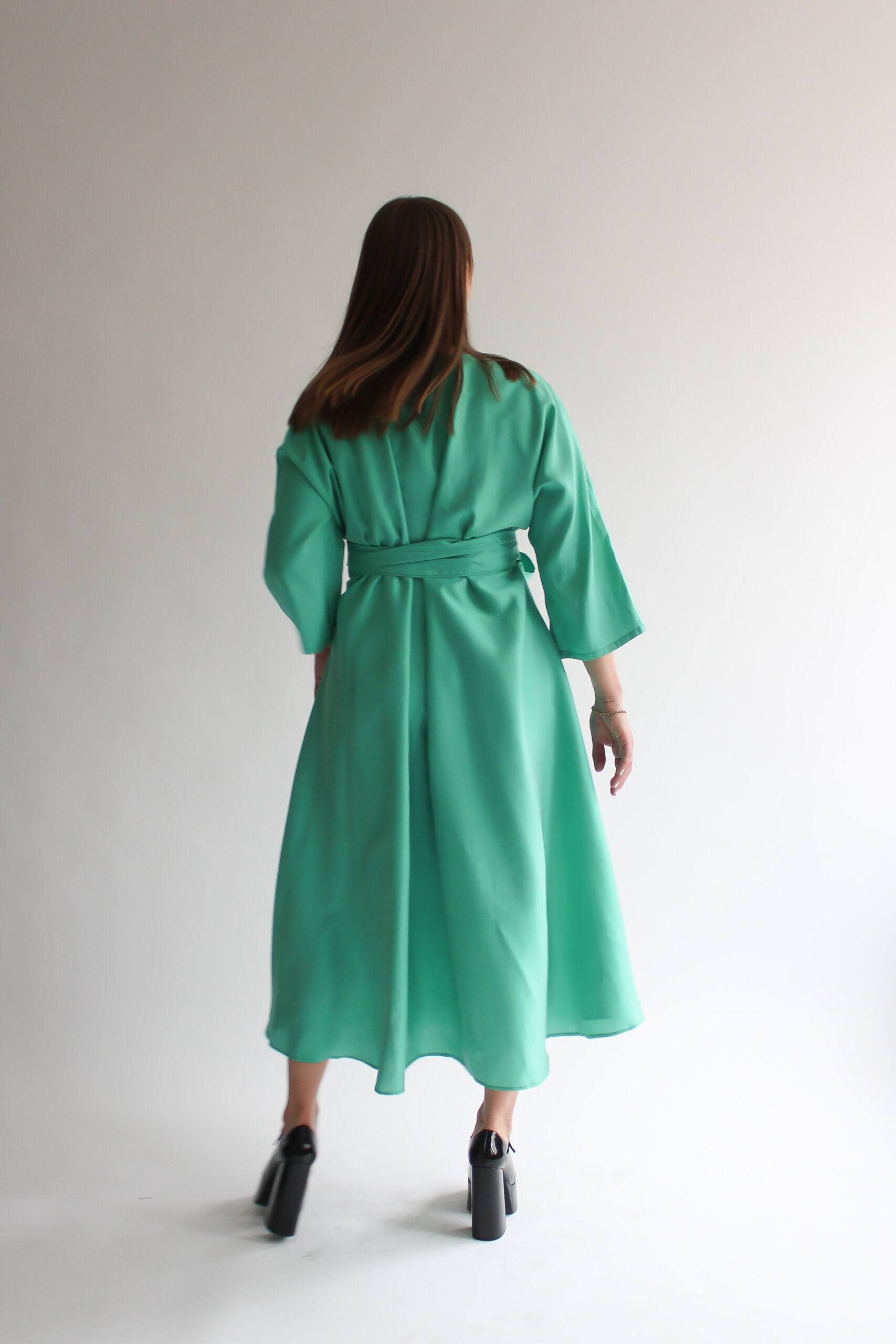 Turchese 100 % silk midi wrap dress - Image 9