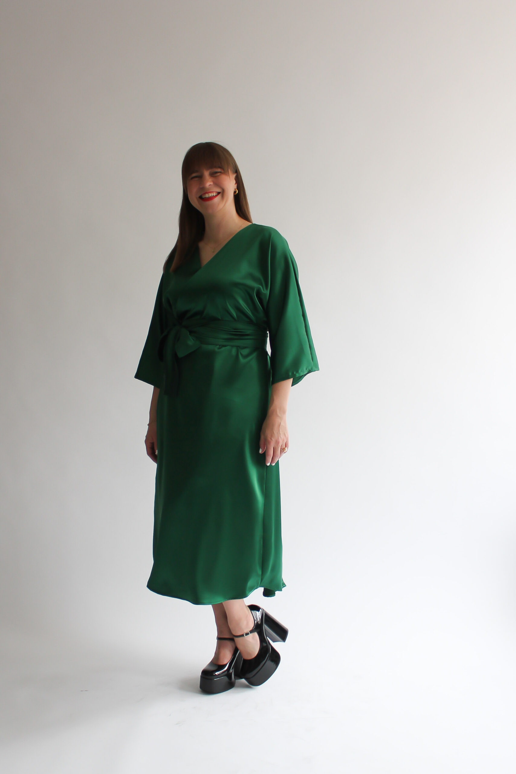 Verde lucido 100 % silk midi wrap dress - Image 2