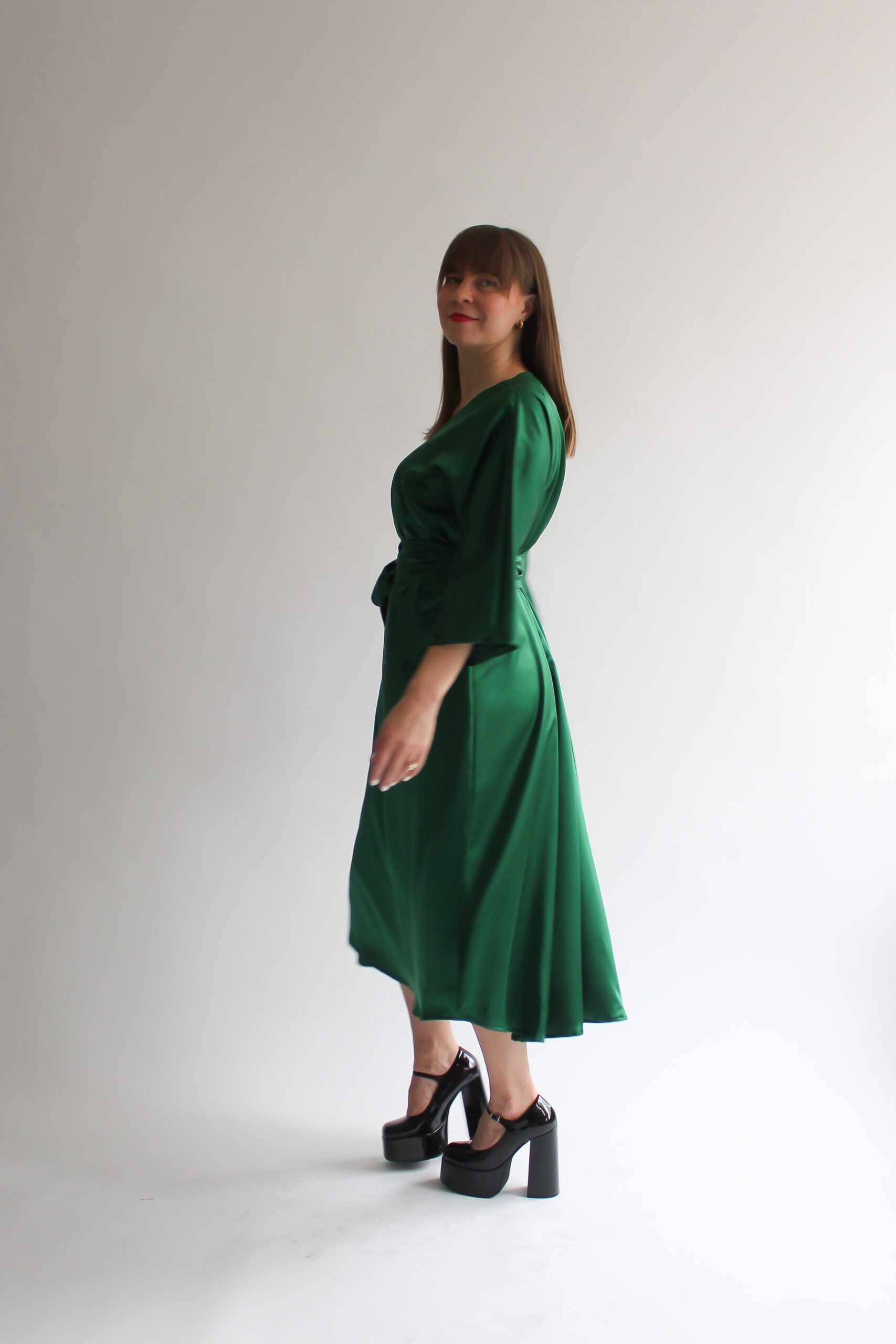 Verde lucido 100 % silk midi wrap dress - Image 5