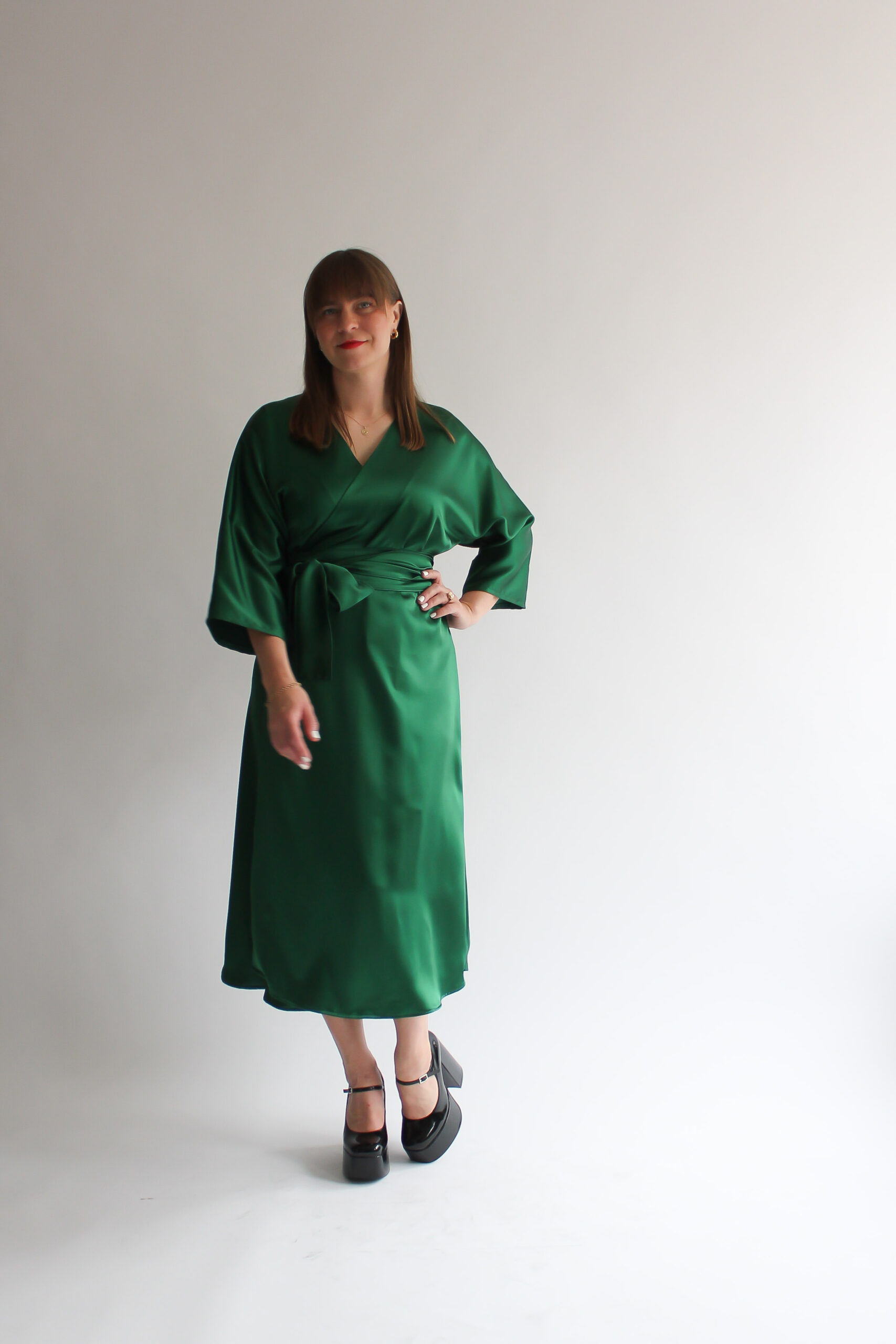 Verde lucido 100 % silk midi wrap dress - Image 6