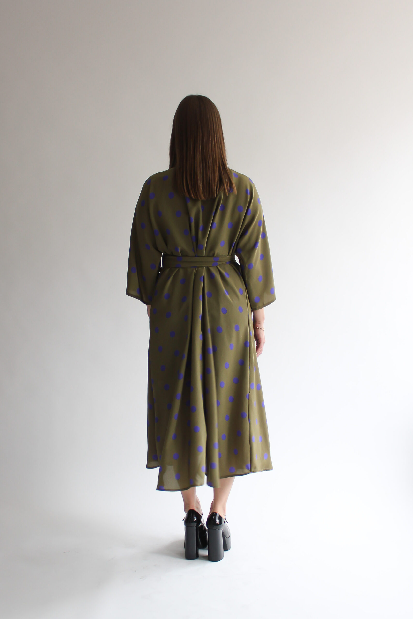 A pois verde e viola 100 % silk midi wrap dress - Image 4