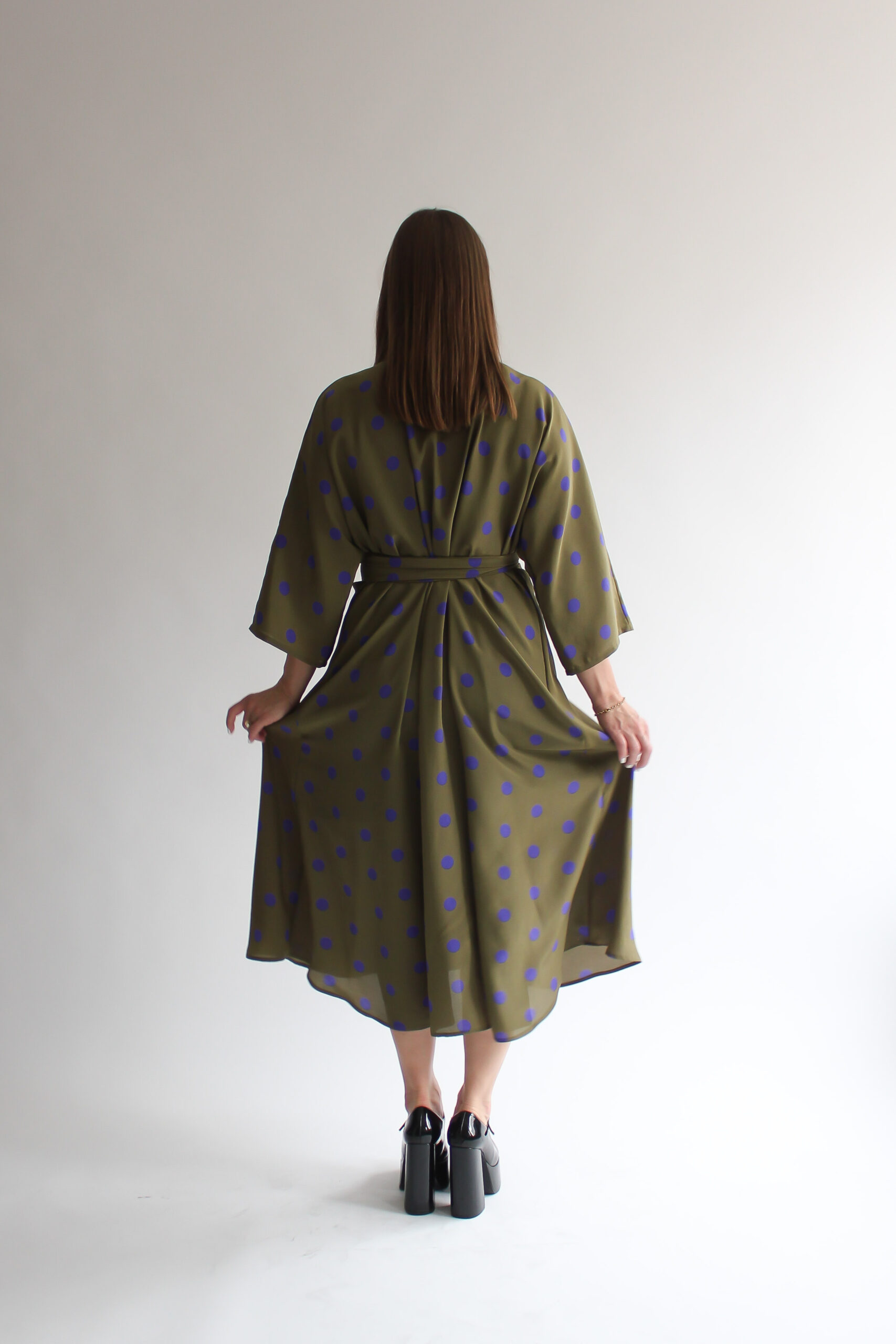 A pois verde e viola 100 % silk midi wrap dress - Image 5